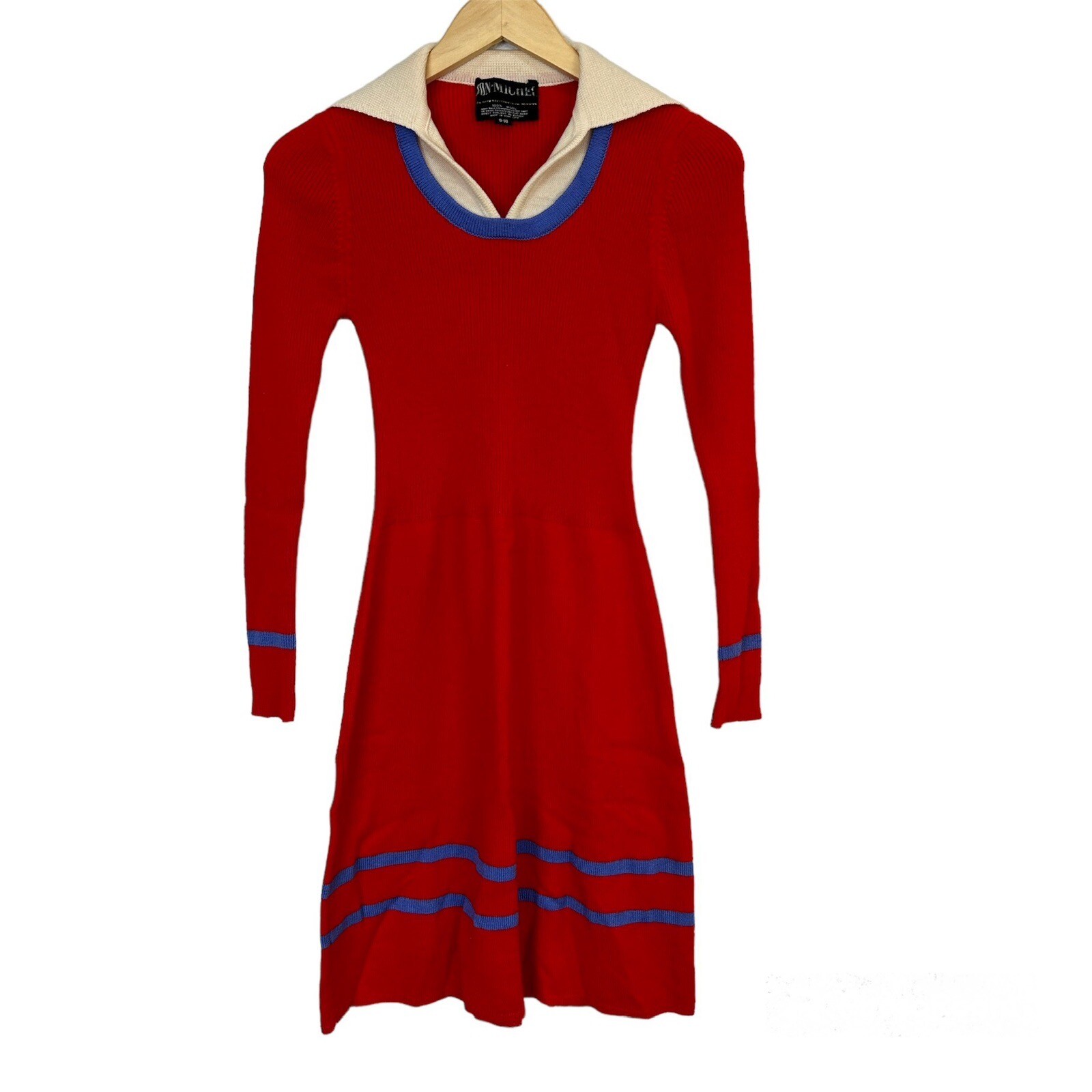 VTG Jon-Michel Red Wool Knit Long Sleeve Dress Stretched 70s Women’s Sz 10