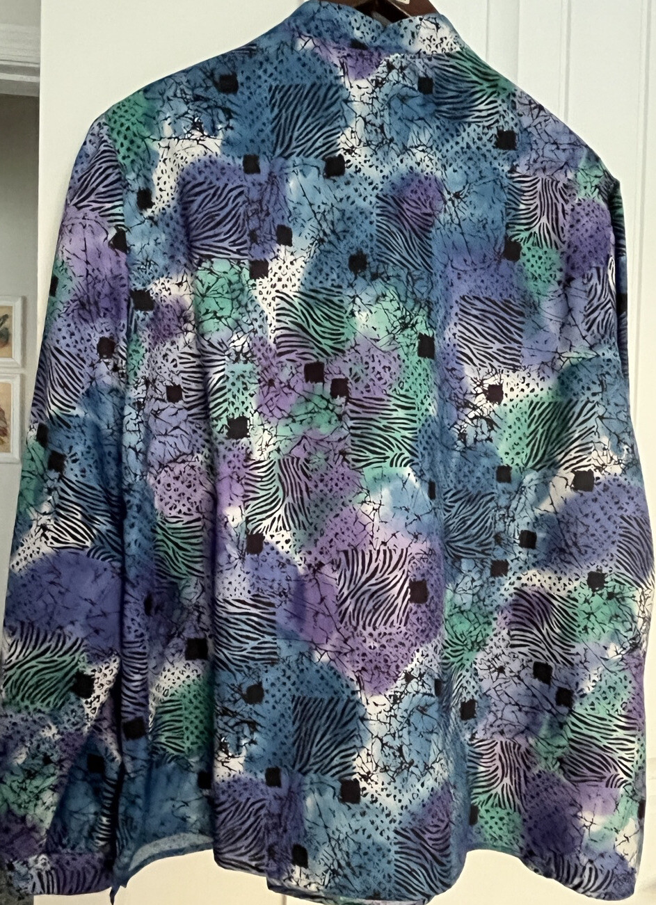 Vintage Made in USA Lady Devon 24W blouse top shirt Blue Purple Black 80s 90’s
