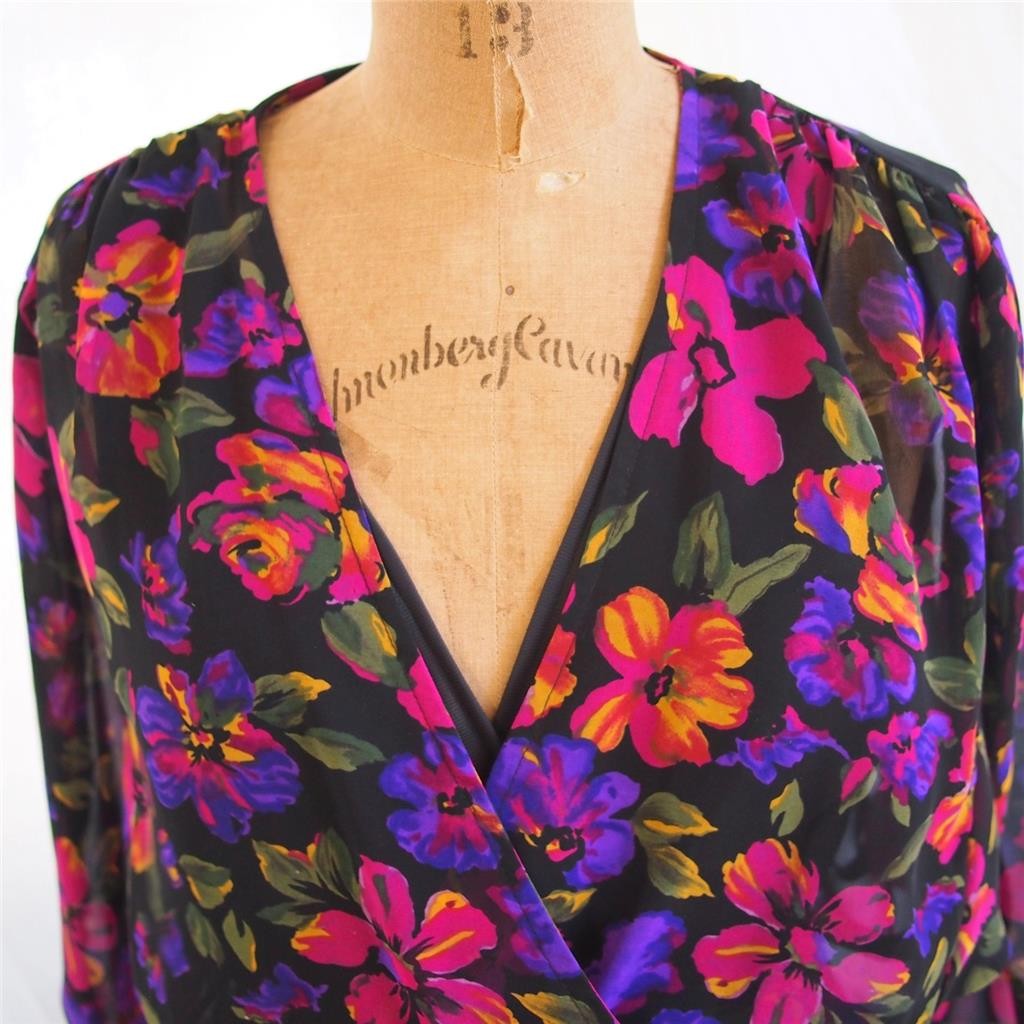Vintage 80s PHOEBE Floral Pleated Elastic Waist Belted Dress Secretary USA 10