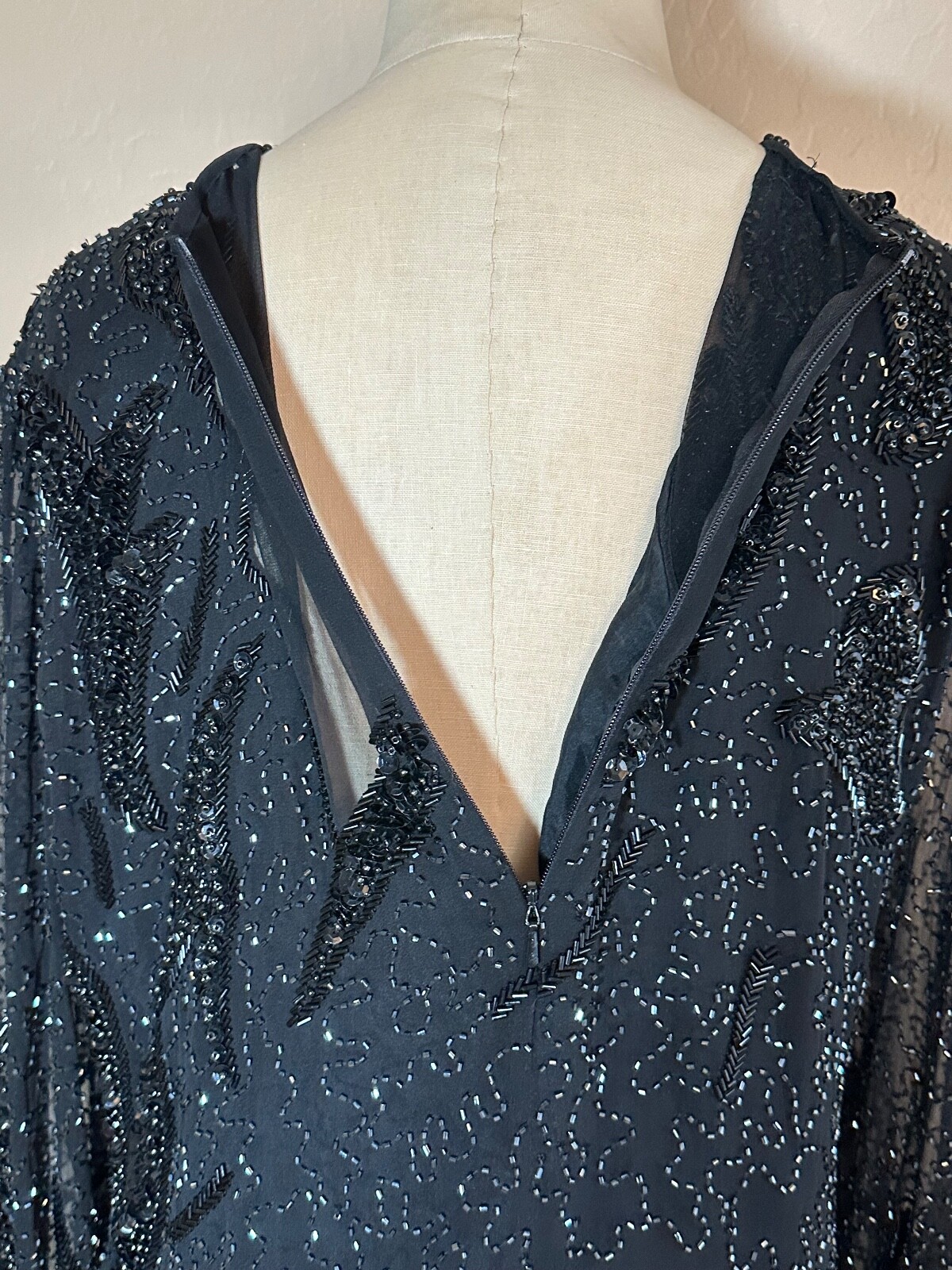Vintage Sho Max Sheer Black Sequin Beaded Rhinestone Lined Top Blouse Sz M
