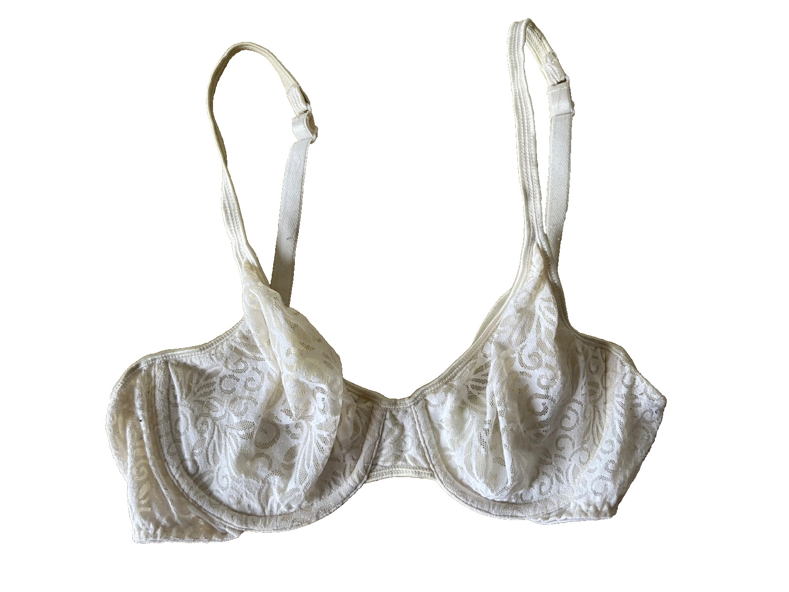 VINTAGE WARNER’S SHEER WHITE LACE BALCONETTE UNDERWIRE BRA SIZE 36C