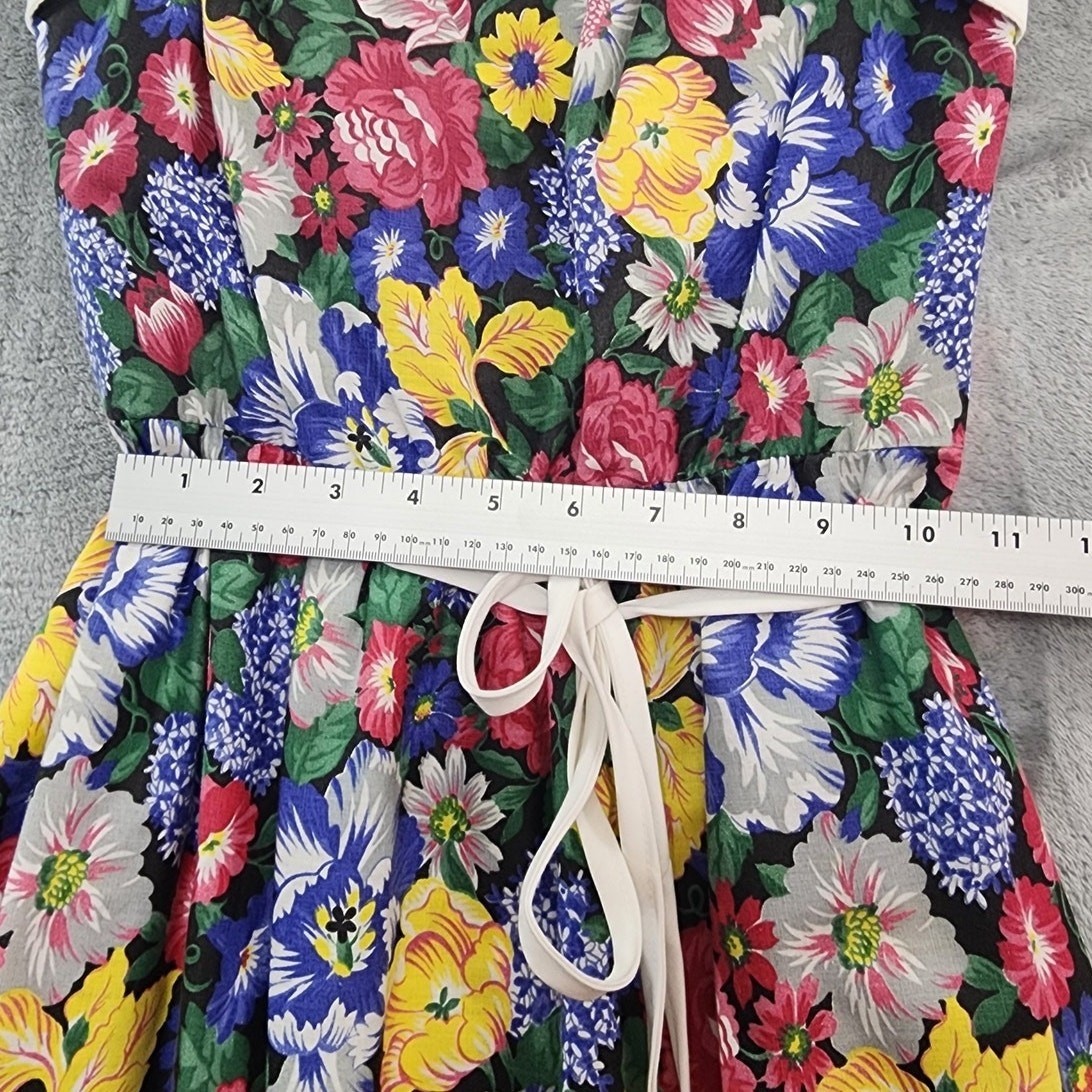 Vintage 70s DASH-ABOUT Dress Set Womens XS Multicolor Floral Sundress Jacket