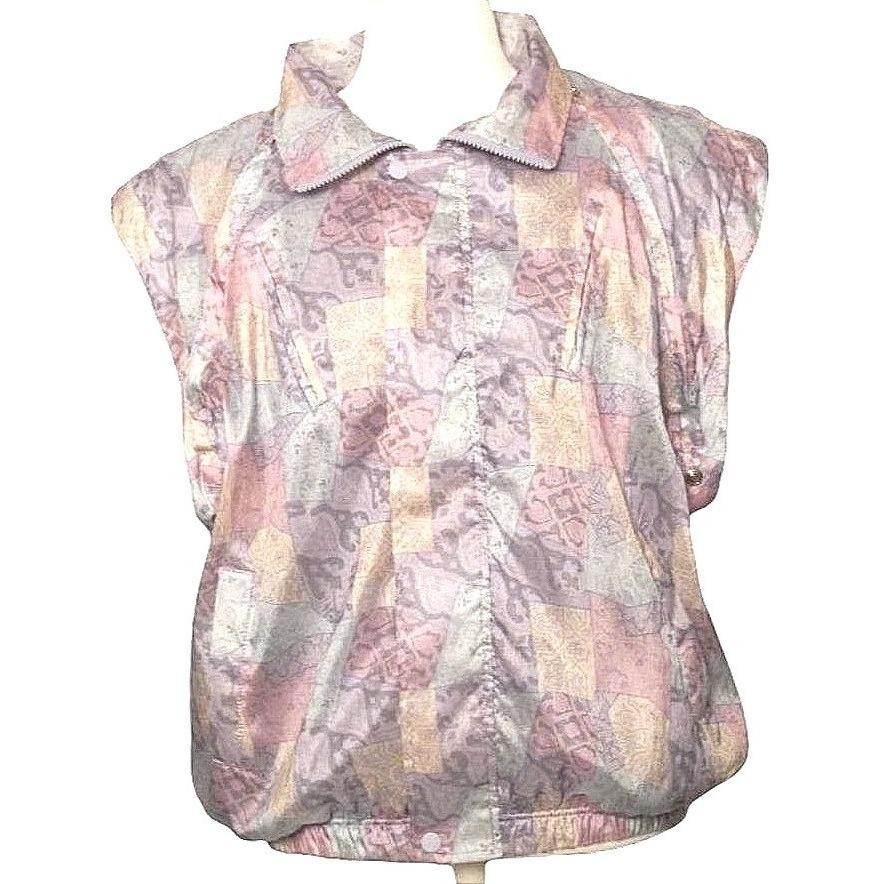 Vintage Great Cavalier Convertible Jacket Vest Women Medium Pink Patchwork 90s