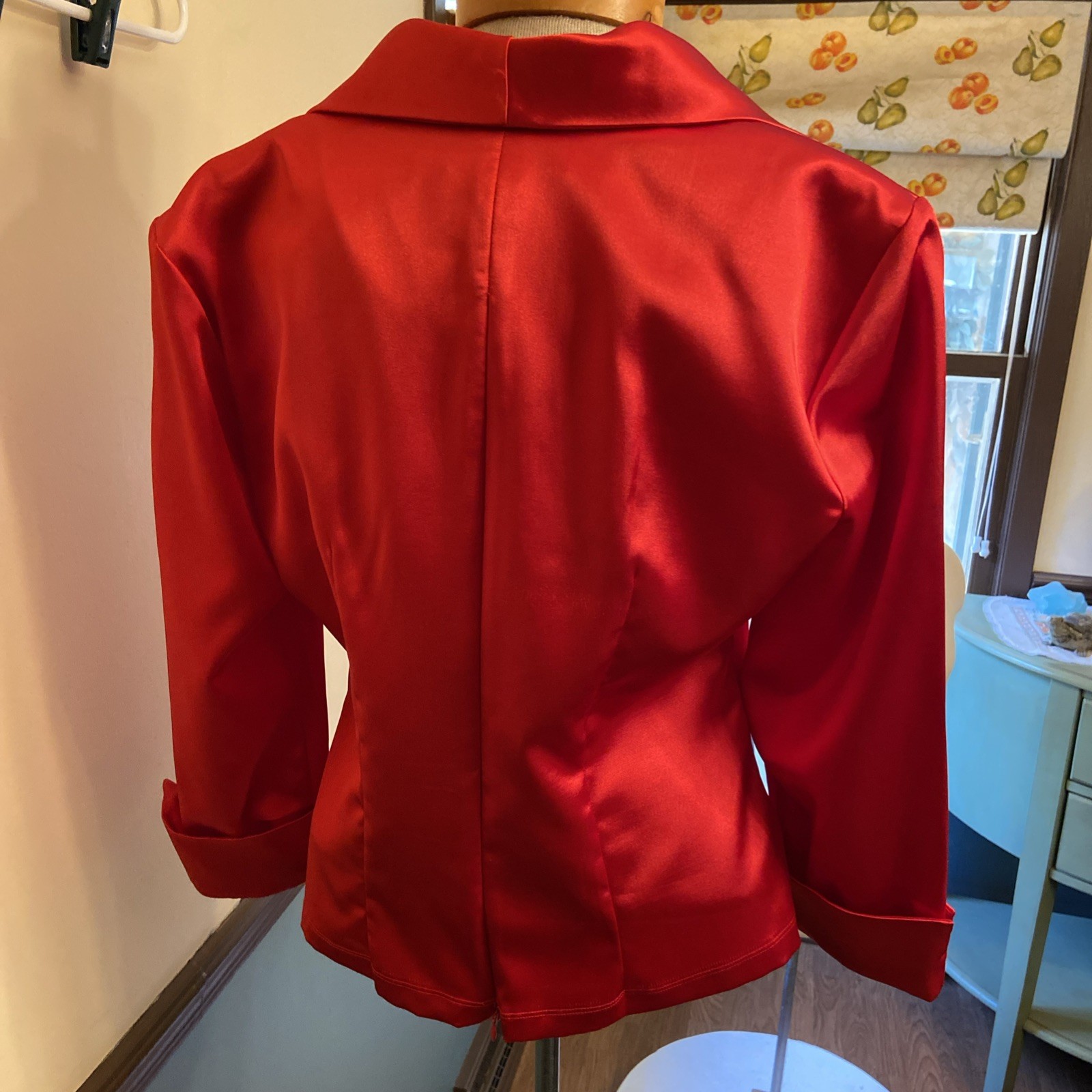 JR Nites By Caliendo Vintage 90s Holiday Red Satin Blazer Jacket With Bow Sz 12