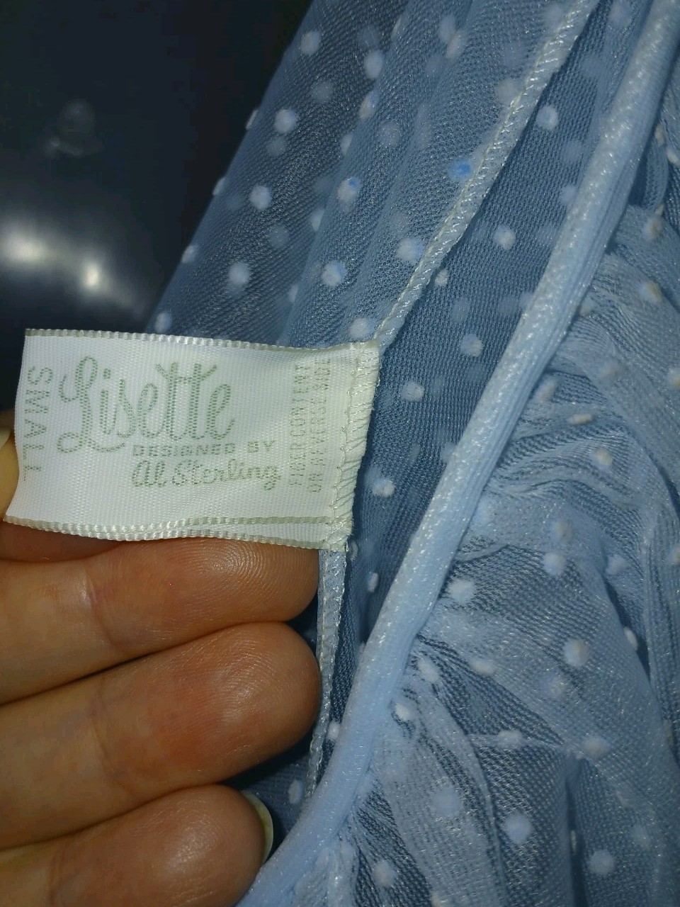Vintage 50s Lisette Blue Flocked Swiss Dot Sheer Nylon Ruffled Peignoir Robe EUC