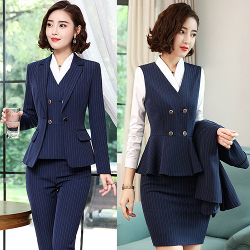 Korean Striped Blazer Jacket Pant Suit Office Ladies Business Wear Formal Set