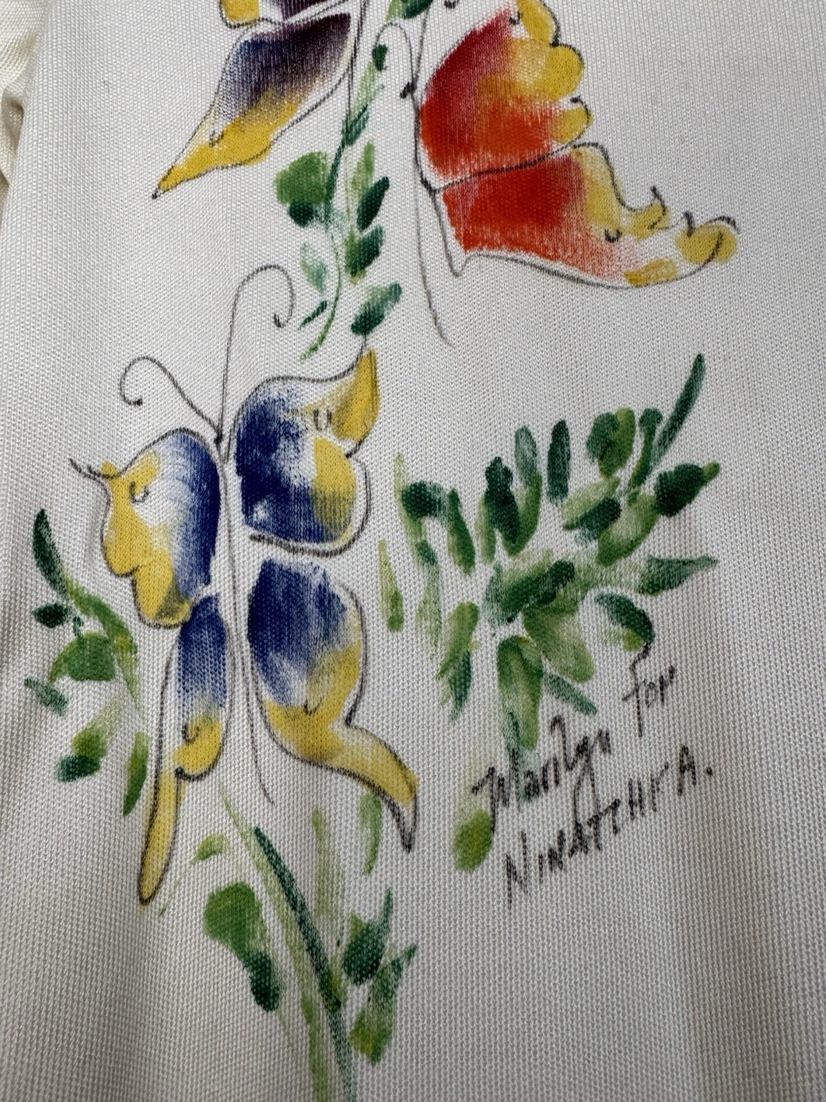 Vintage 70s Knit Turtleneck Hand Painted Butterflies by Marilyn for Ninotchka