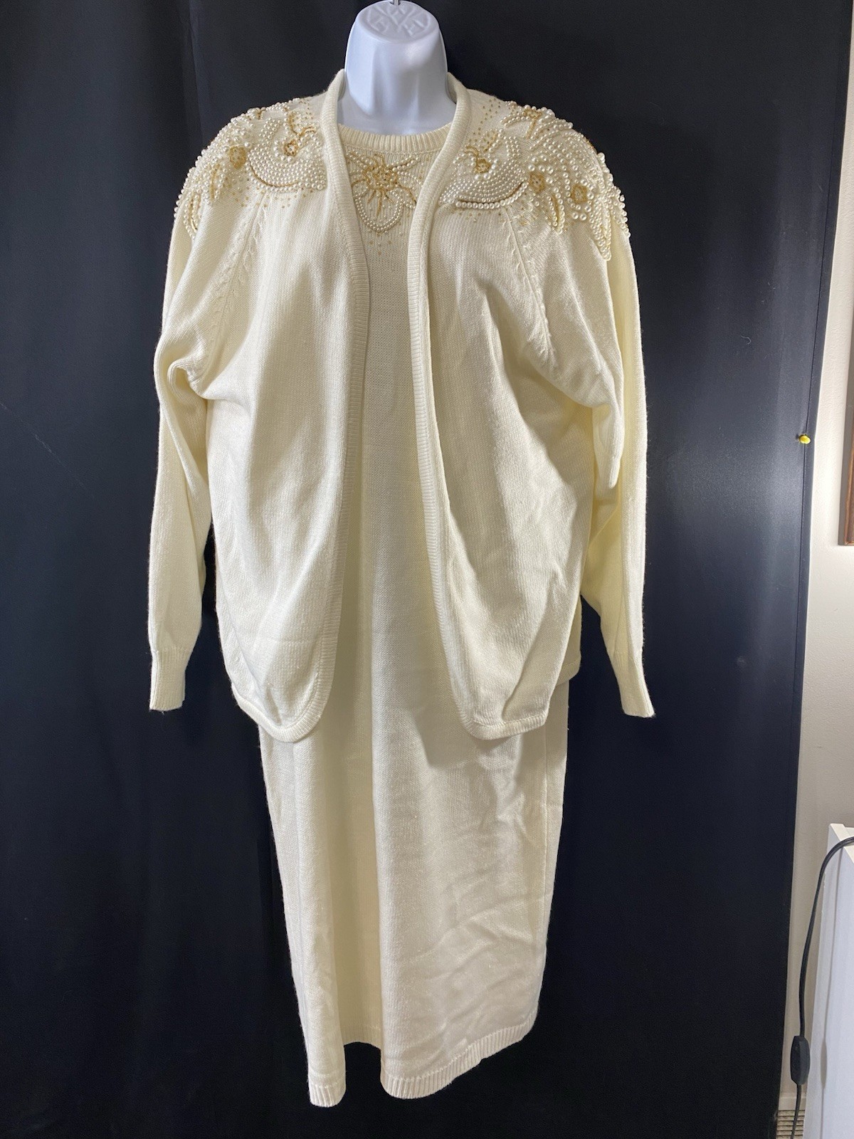 Vintage Darian Women’s Sweater Dress Set Size Large Easter Pearl Embellished