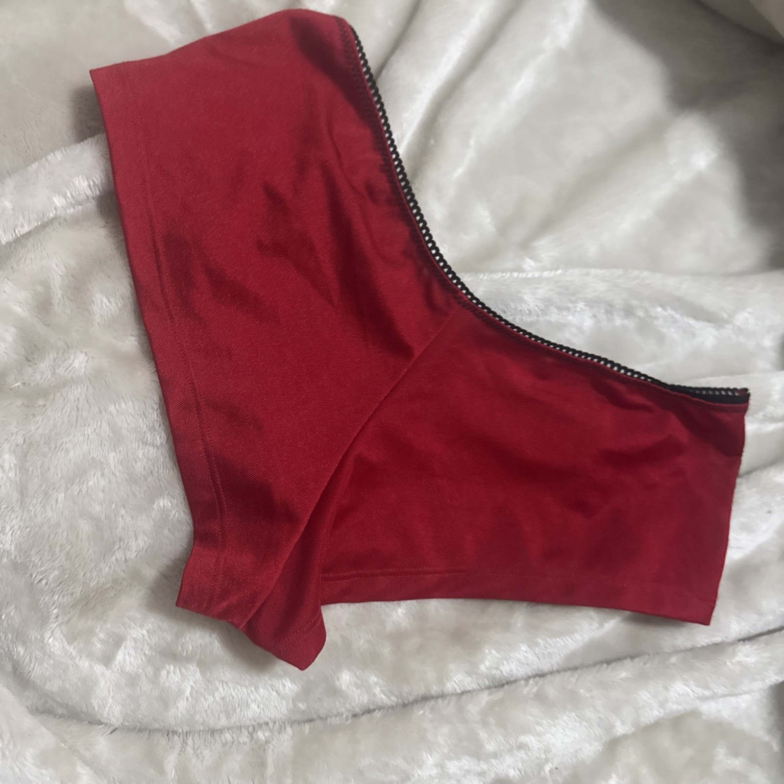Vintage Black Fuchsia Satin Red Black Lace Sides Bikini Panty Stretch Sexy