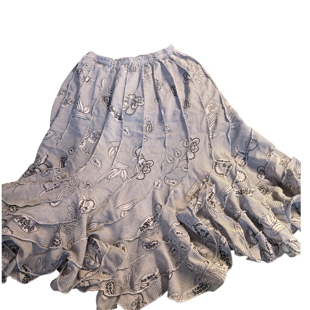 Mixed Noveau Tiered Ruffle Paisley Skirt flowy Fairy Goth Small