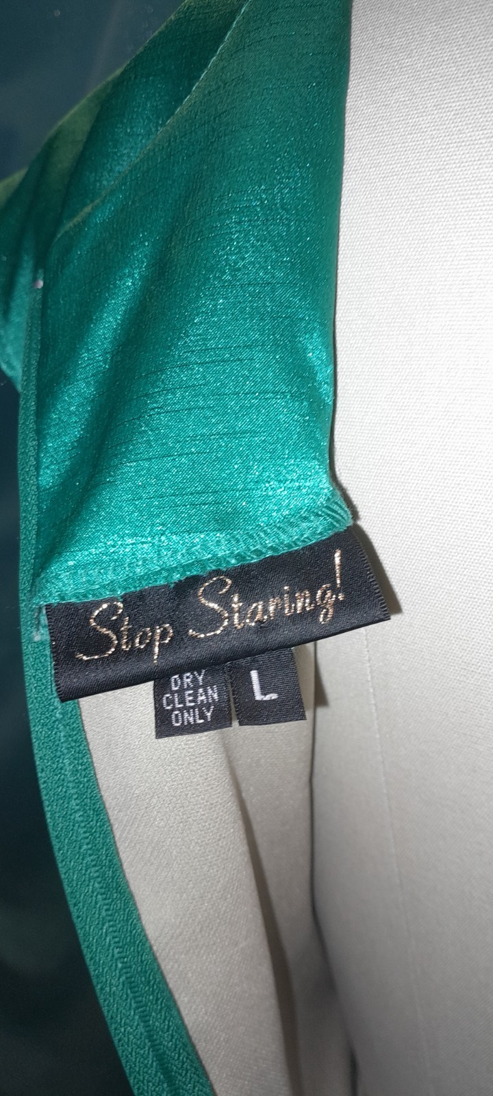 Vtg 40s 50s Style 90s Y2k Green STOP STARING Satin pin Up Wiggle Marilyn Dress L