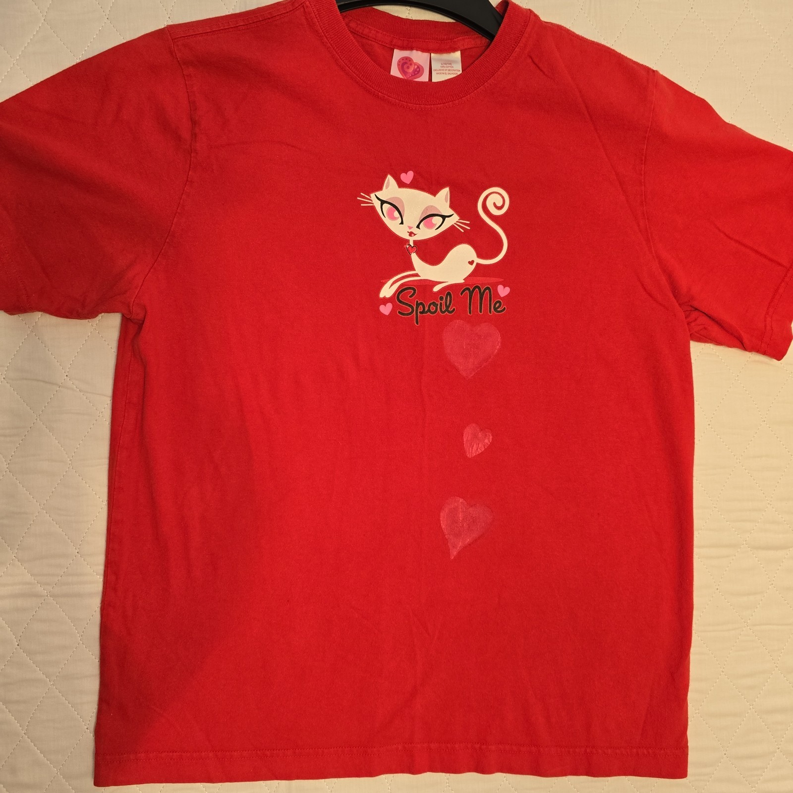 vintage Y2k French Kitty by Mighty Fine graphic Red shirt Size L 12/14 Cotton