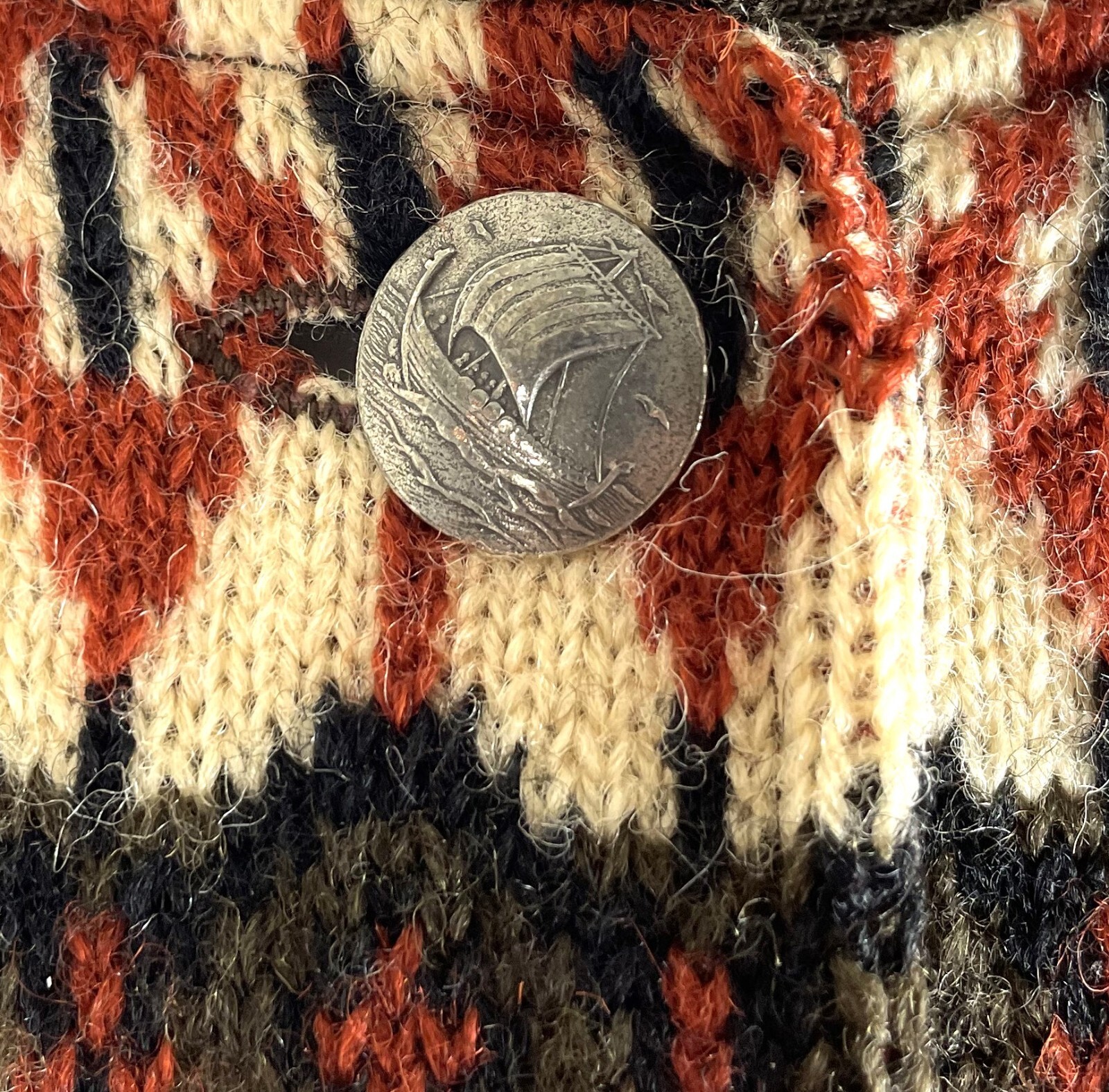 50s 60s Vintage ICELANDIC SWEDEN Wool Knit Cardigan Pewter Buttons 12 fits 34″ B