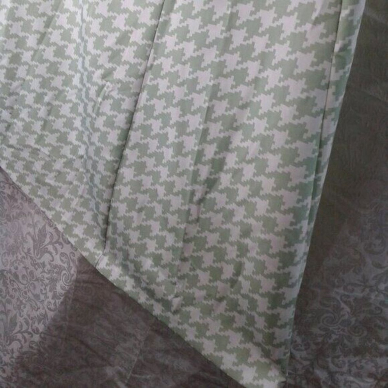 Leslie Fay Vintage Petite Small Midi Skirt Light Green & White Houndstooth