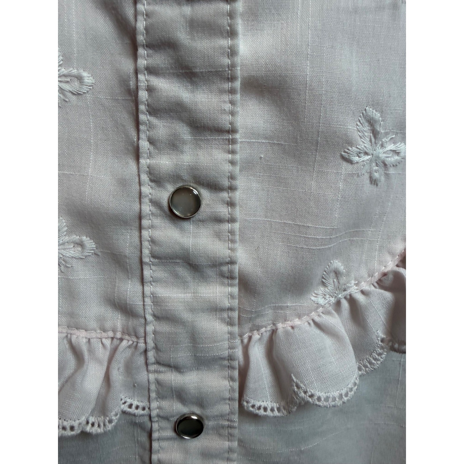 Rockmount Ranch Wear Vintage Pink Butterfly Embroidered Ruffle Western Shirt L