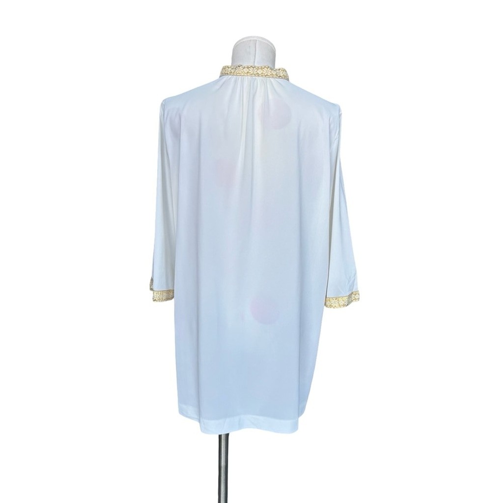 Vintage Tunic Top – White with gold cuff and collar accents – 38 (medium)