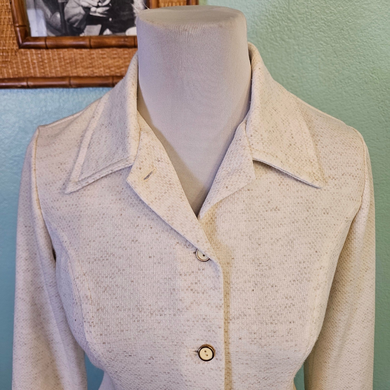 Vintage 70s Sears Double Knit Polyester Shirt Dress Dagger Collar Size M USA Mod