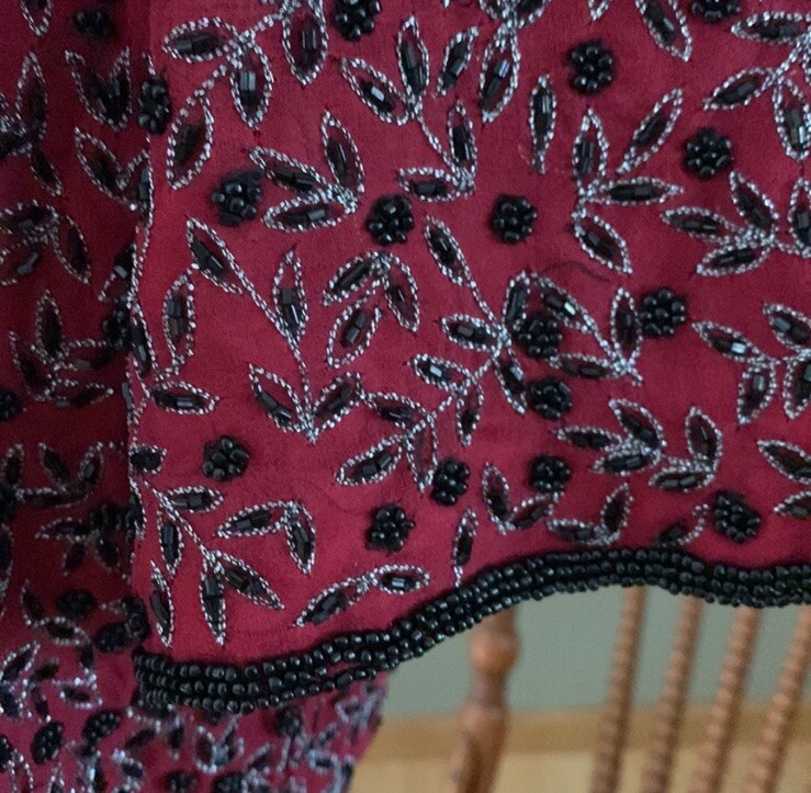 Vintage Adrianna Papell Boutique Evening Red Silk Blouse Beaded XL