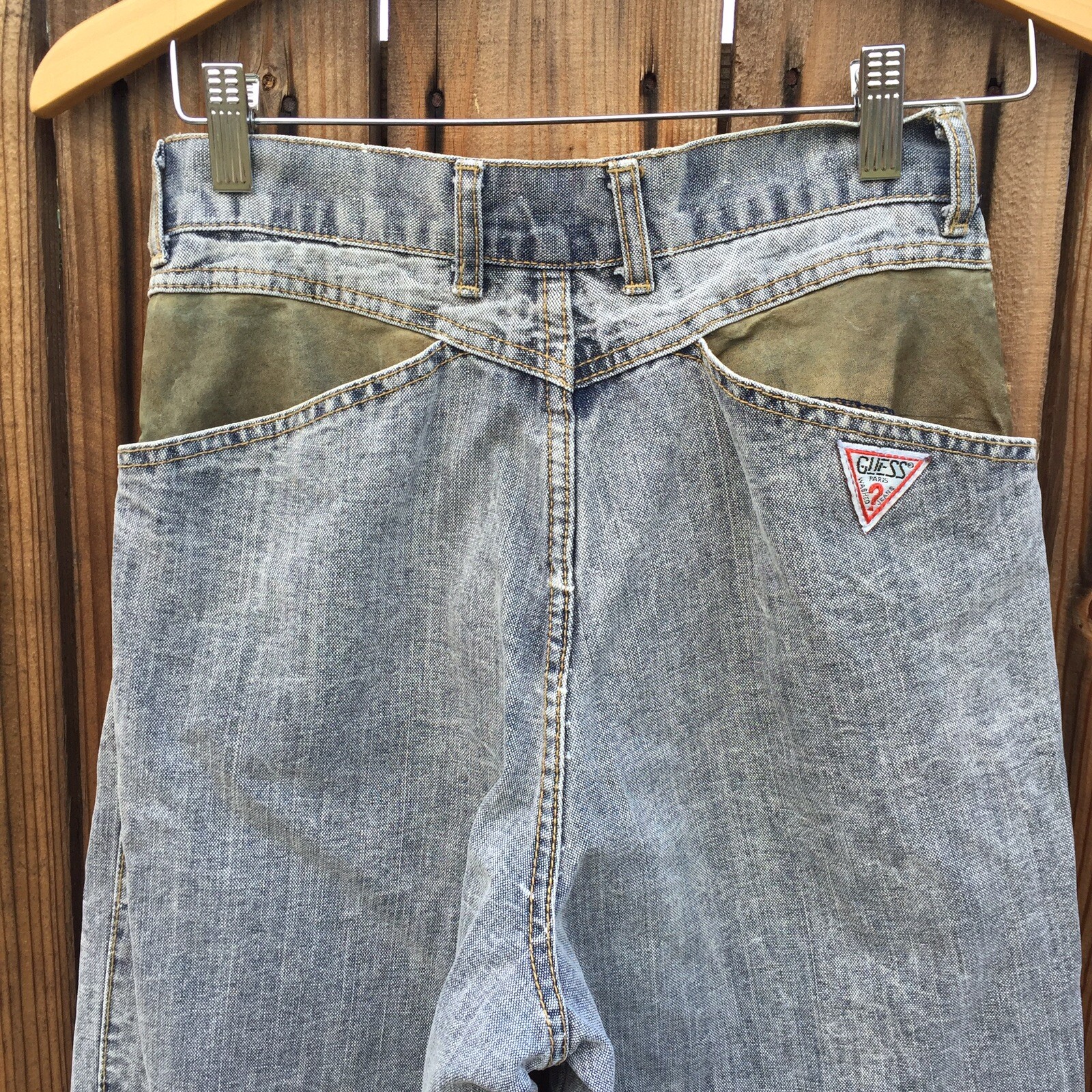 VTG Guess Mom Jeans High Waist Denim Leather USA Georges Marciano Distressed 27