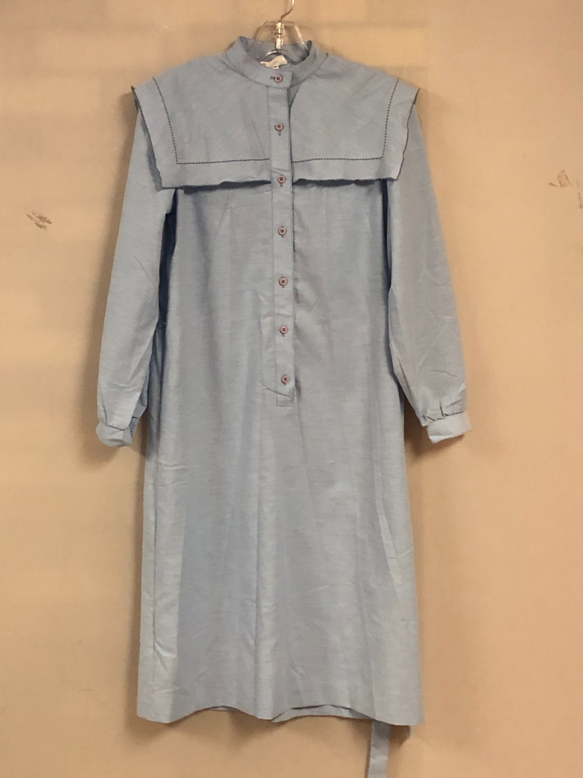 Vintage Country Miss Petites Blue Sailor Collar Shift Dress Belted Size 8 ILGWU