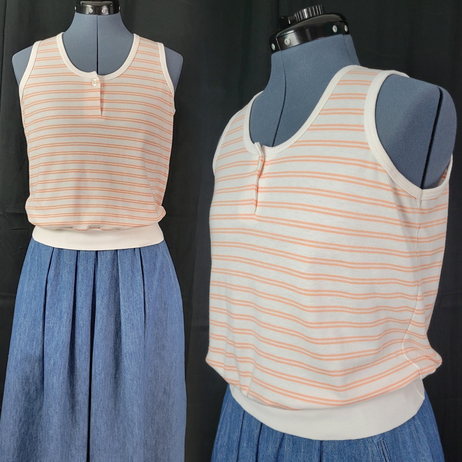 Vintage Objectives Cream Sleeveless Top w Peach Stripes Size Small