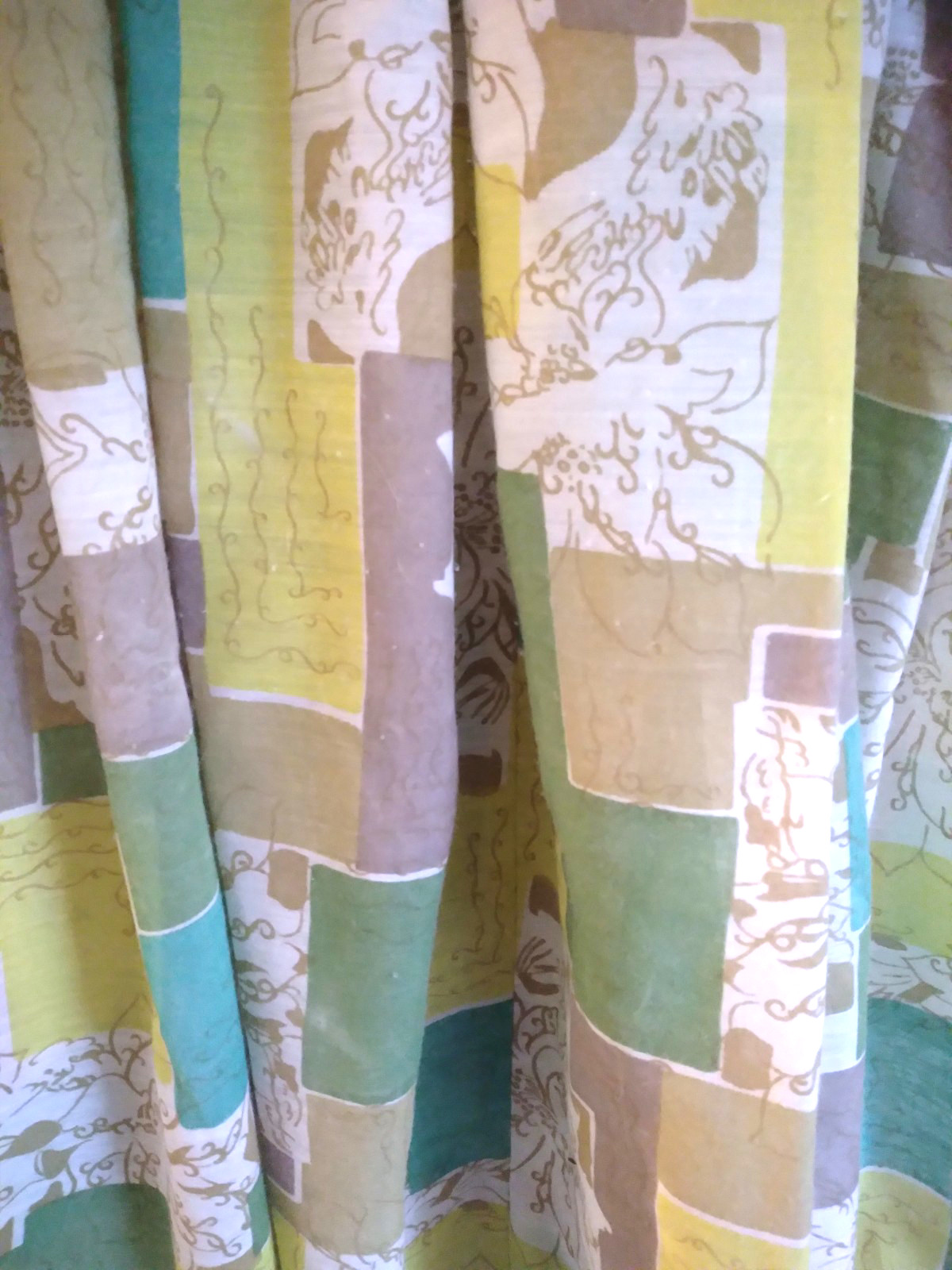 Vintage 50s Dress M Novelty Print Green Yellow Original Belt cotton chiffon 60s