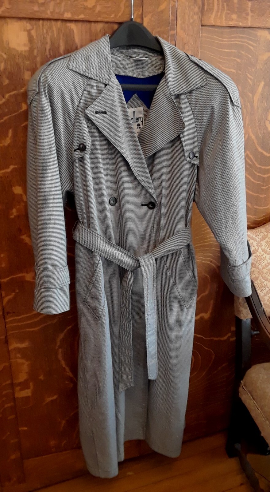 Vtg. 80s J. Gallery Midi Black And White Plaid Rain/winter Woman’s Coat Sz.7/8