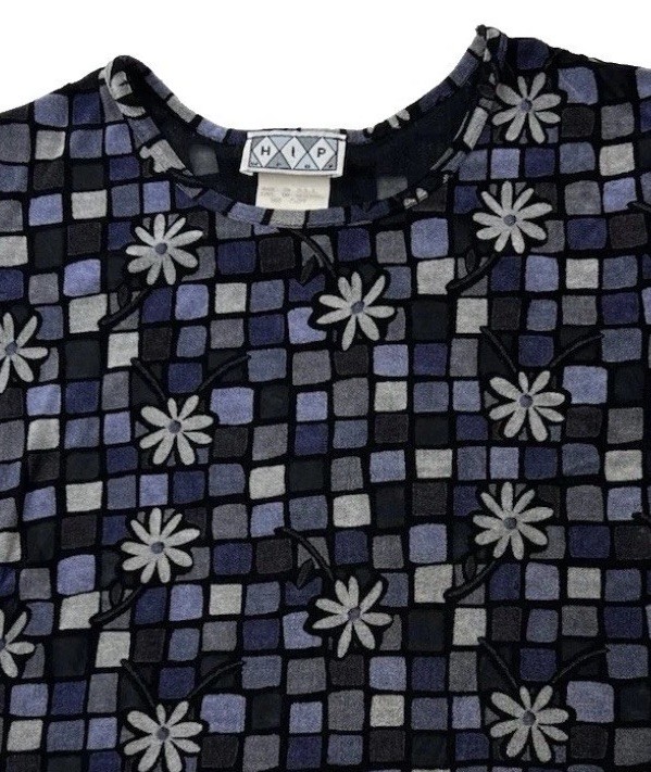 H. I. P. Wear 90s Y2K Juniors Cropped Top Sz M Black/Purple Flowers Stretch