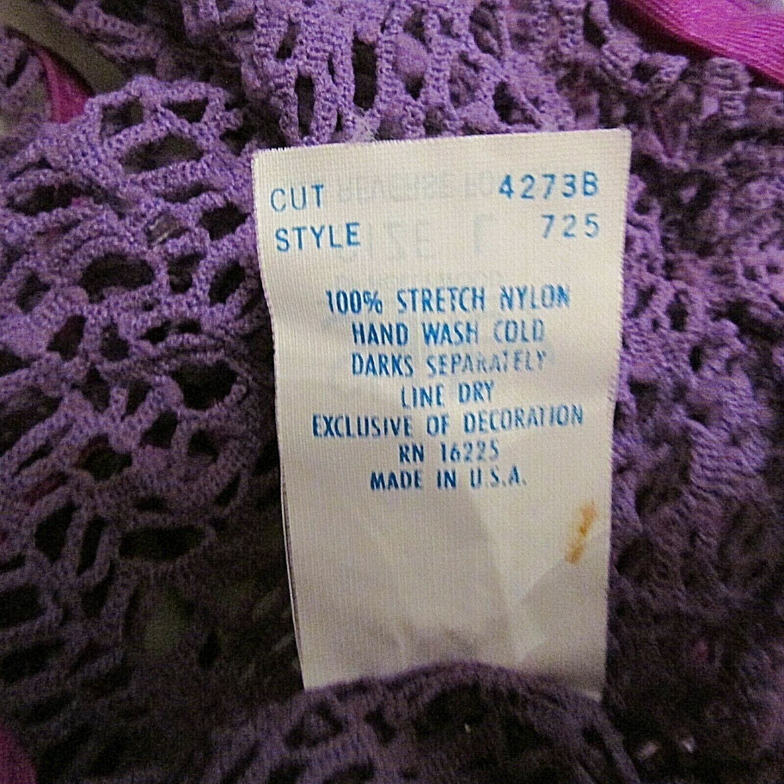 70’s Shirley of Hollywood 725 Purple Fishnet Hi Leg Bodysuit Teddy L made in USA
