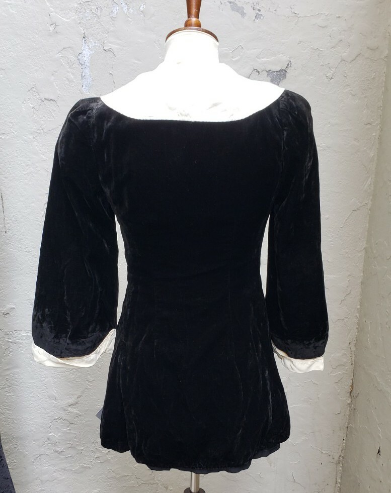 Vtg 1930s Black White Silk Velvet Blouse Deco Tailored Dress Jacket Bell Sleeve