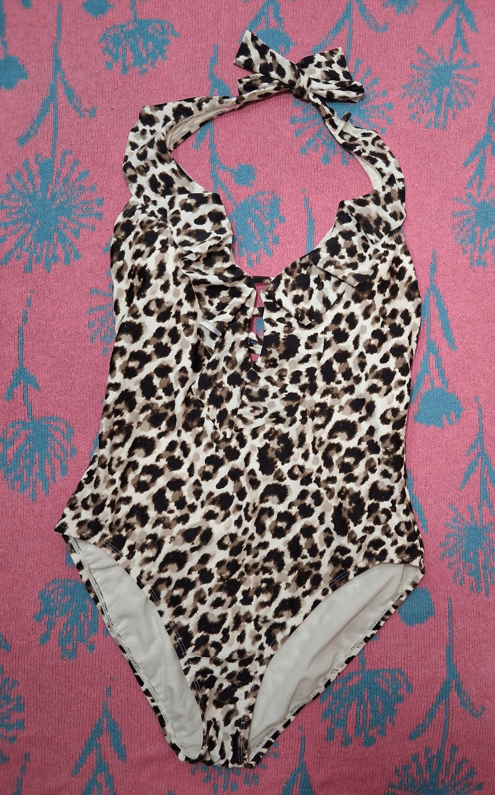 Bleu rod Beattie womens size 12 one piece swimsuit leopard brown plunge neck xl