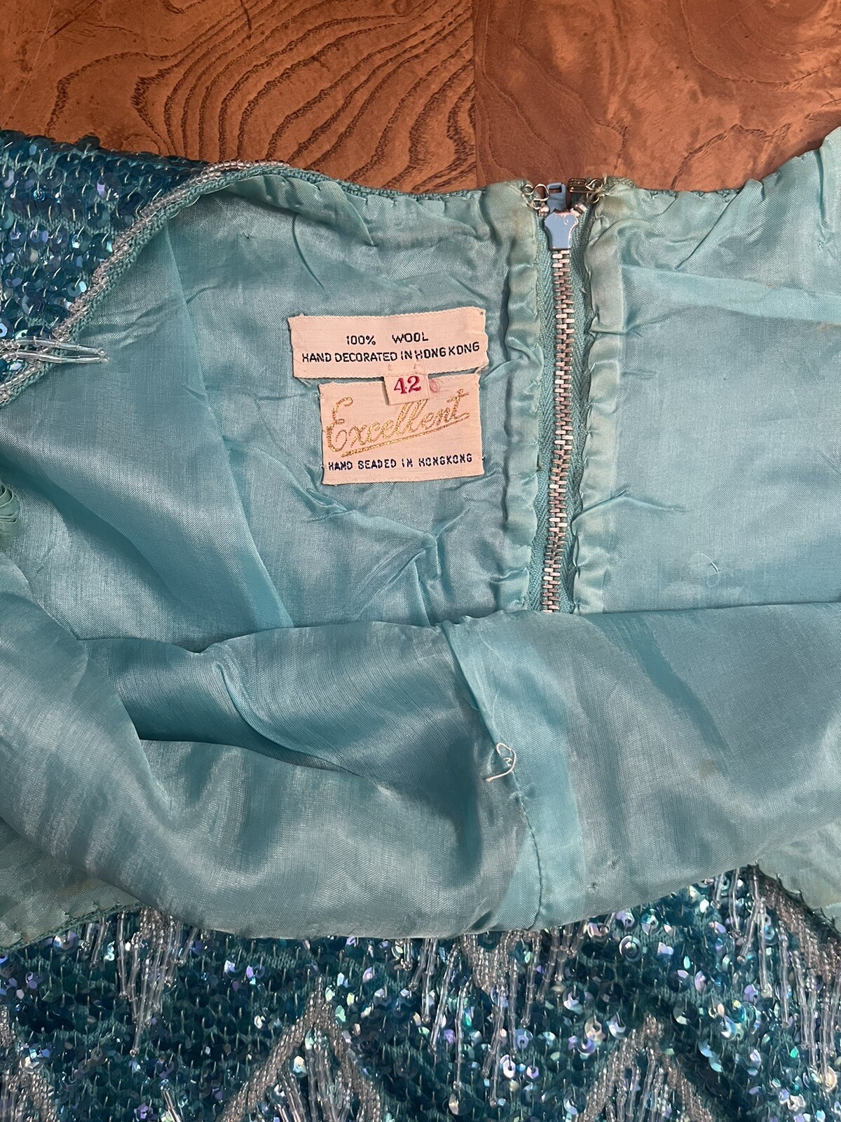 Vintage 1960s Hand Beaded Turquoise Sequin Fringe Top Art Deco Gatsby Flapper