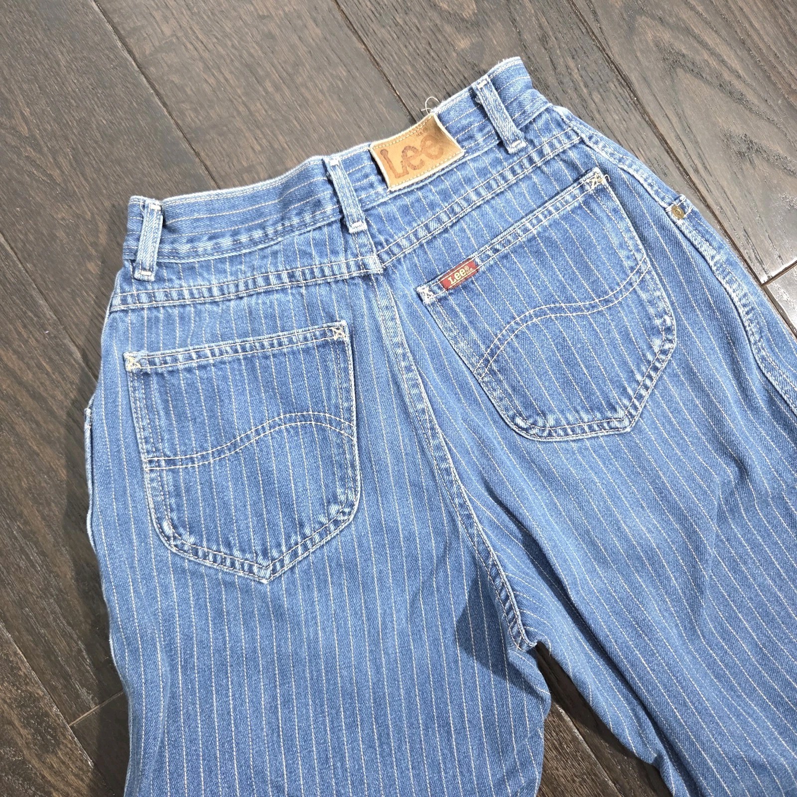 Vtg 80s Lee Size 5 Subtle Striped Pleated High Waist Mom Jeans Denim Union USA
