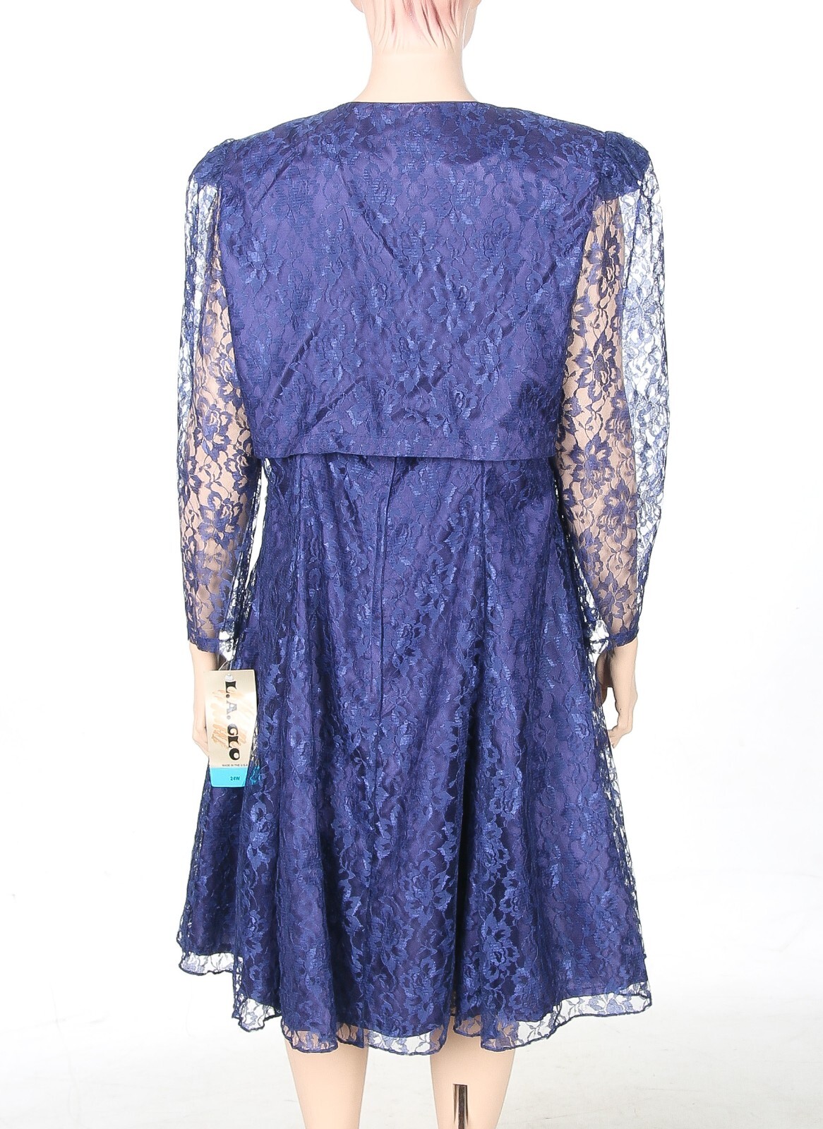 L.A. GLo Vintage 80s 90s Blue Lace Party Prom Dress & Jacket sz 24 NWT