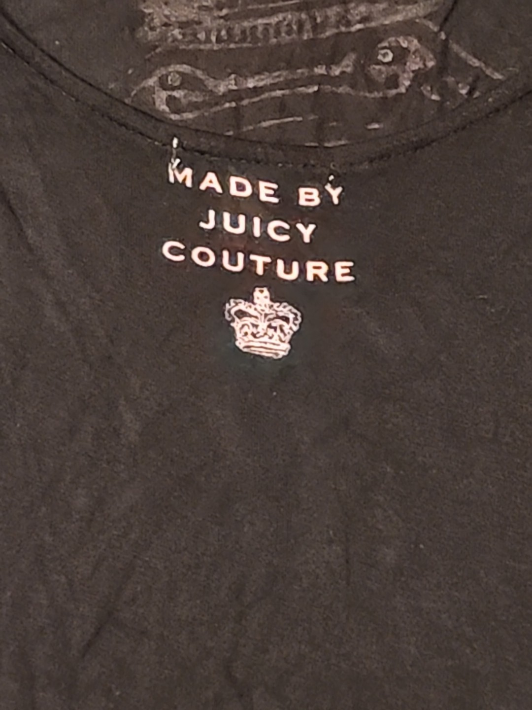 Y2K Vintage Juicy Couture Black Top Shirt XL Pink Crest Logo Bling