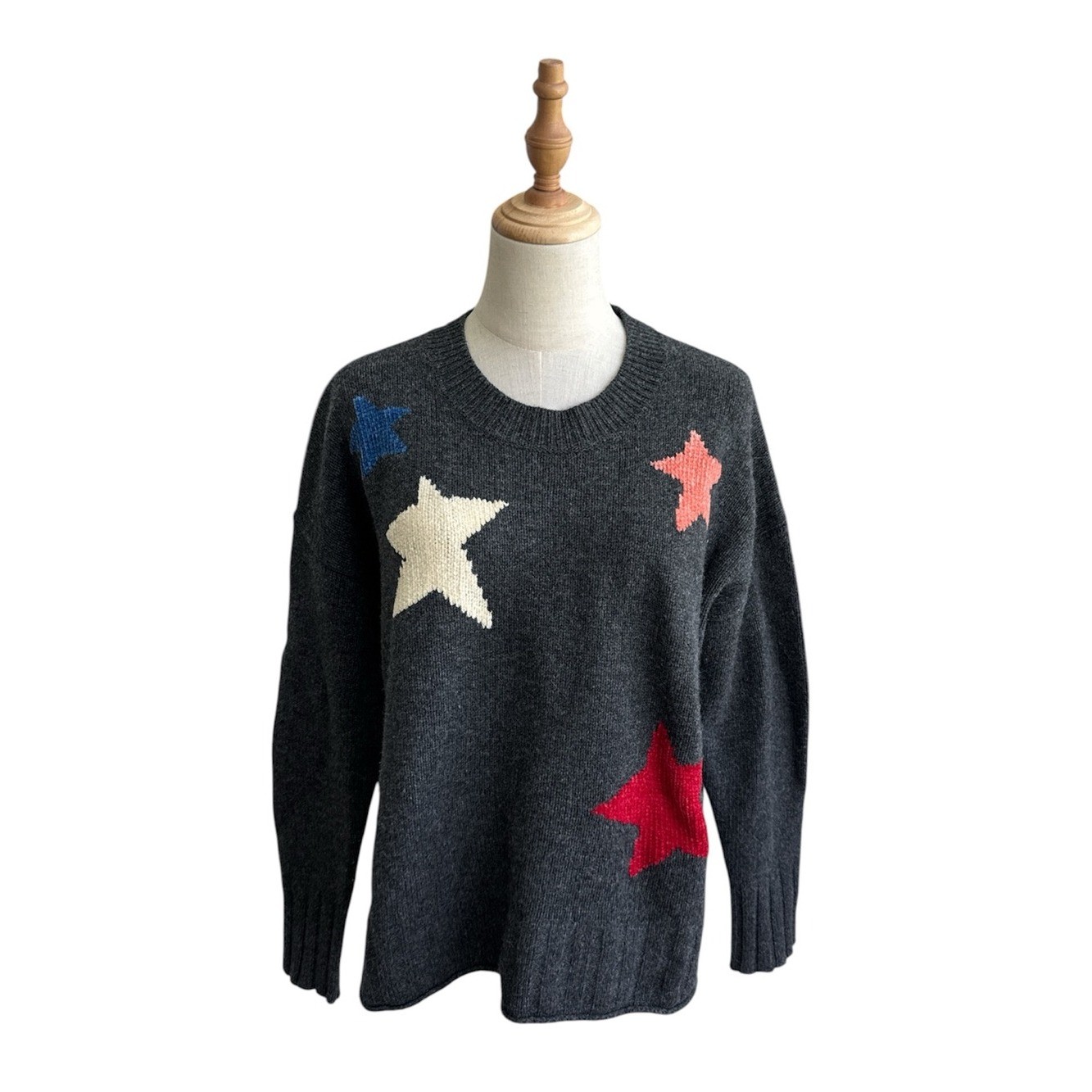 Madewell Starry Night Pullover Sweater Heather Gray Colored Stars Size Medium