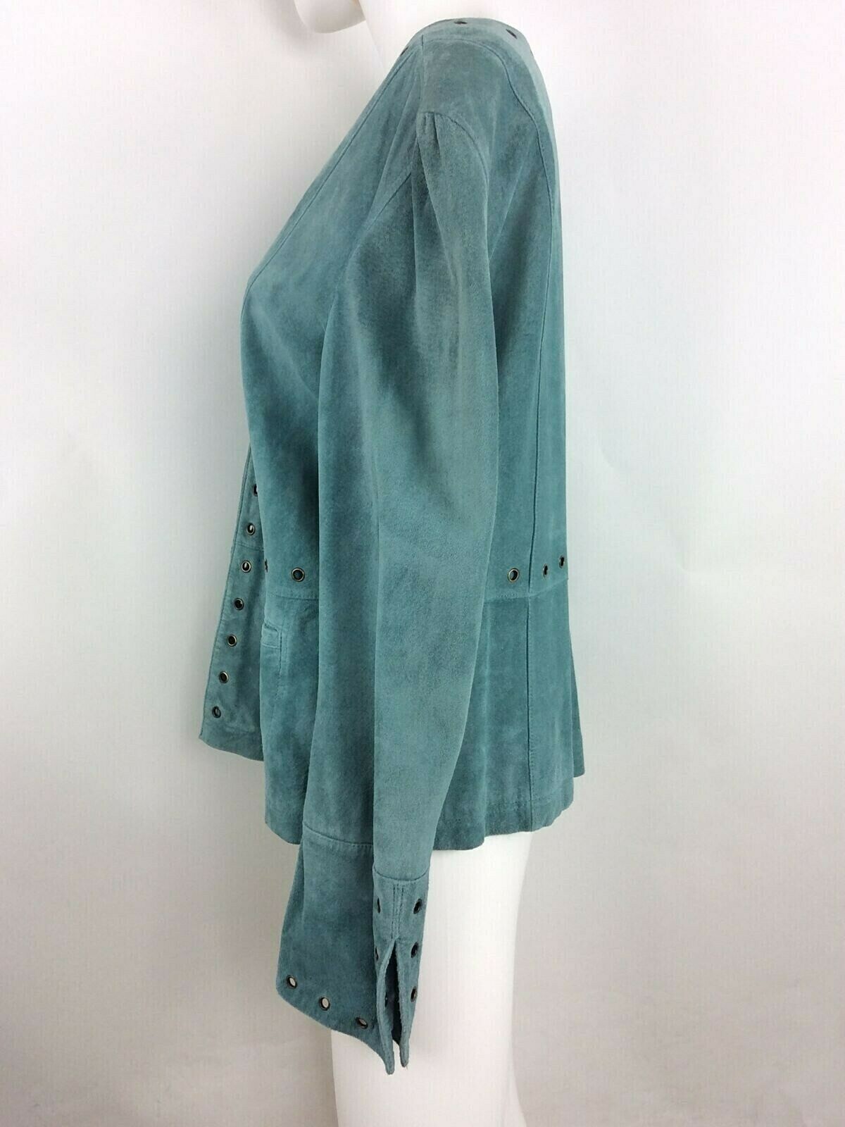 Sharon Young Vintage Women Leather Jacket Blue Large (42)