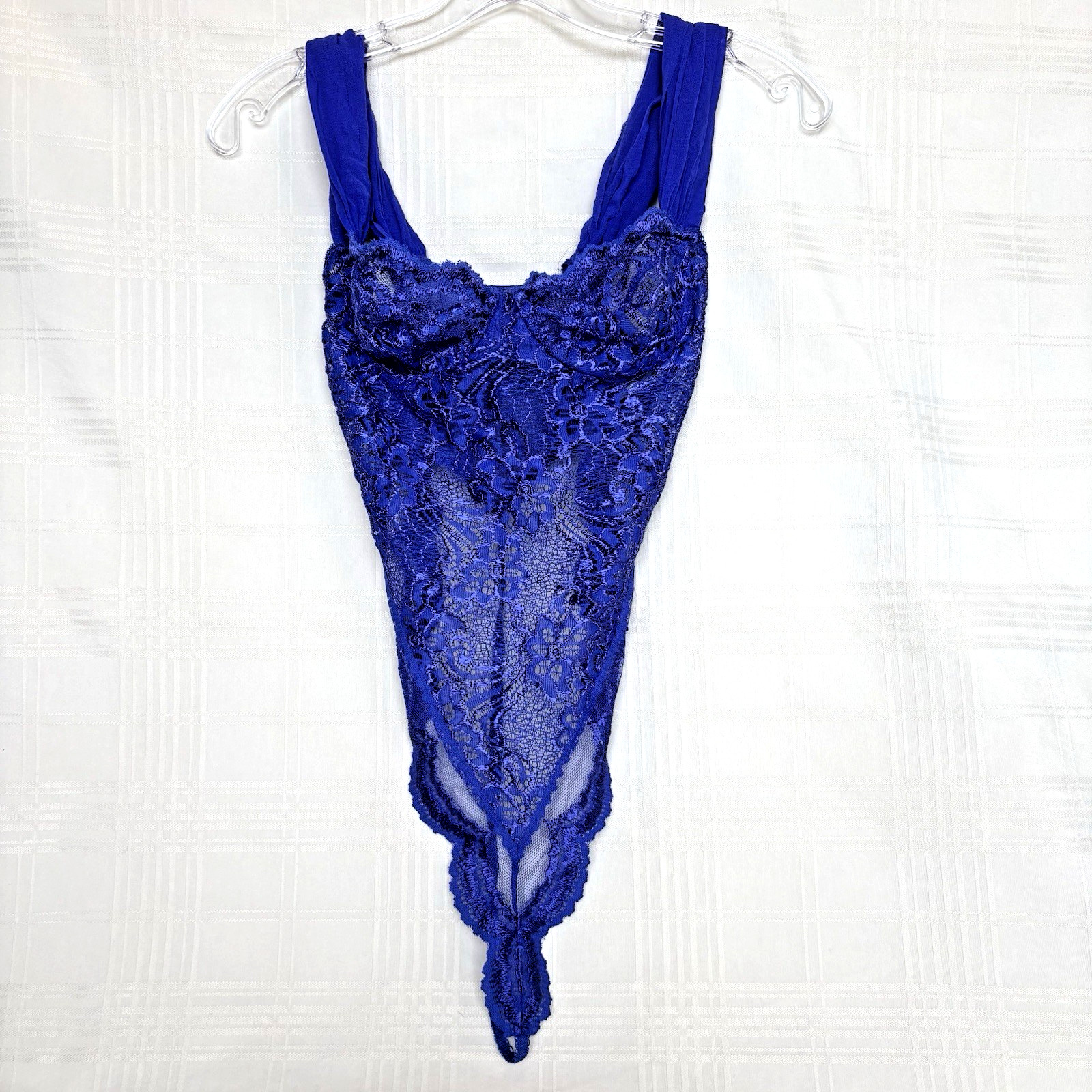 Vintage Victorias Secret Teddy Womens 34B Gold Label Blue Lace Thong Made in USA