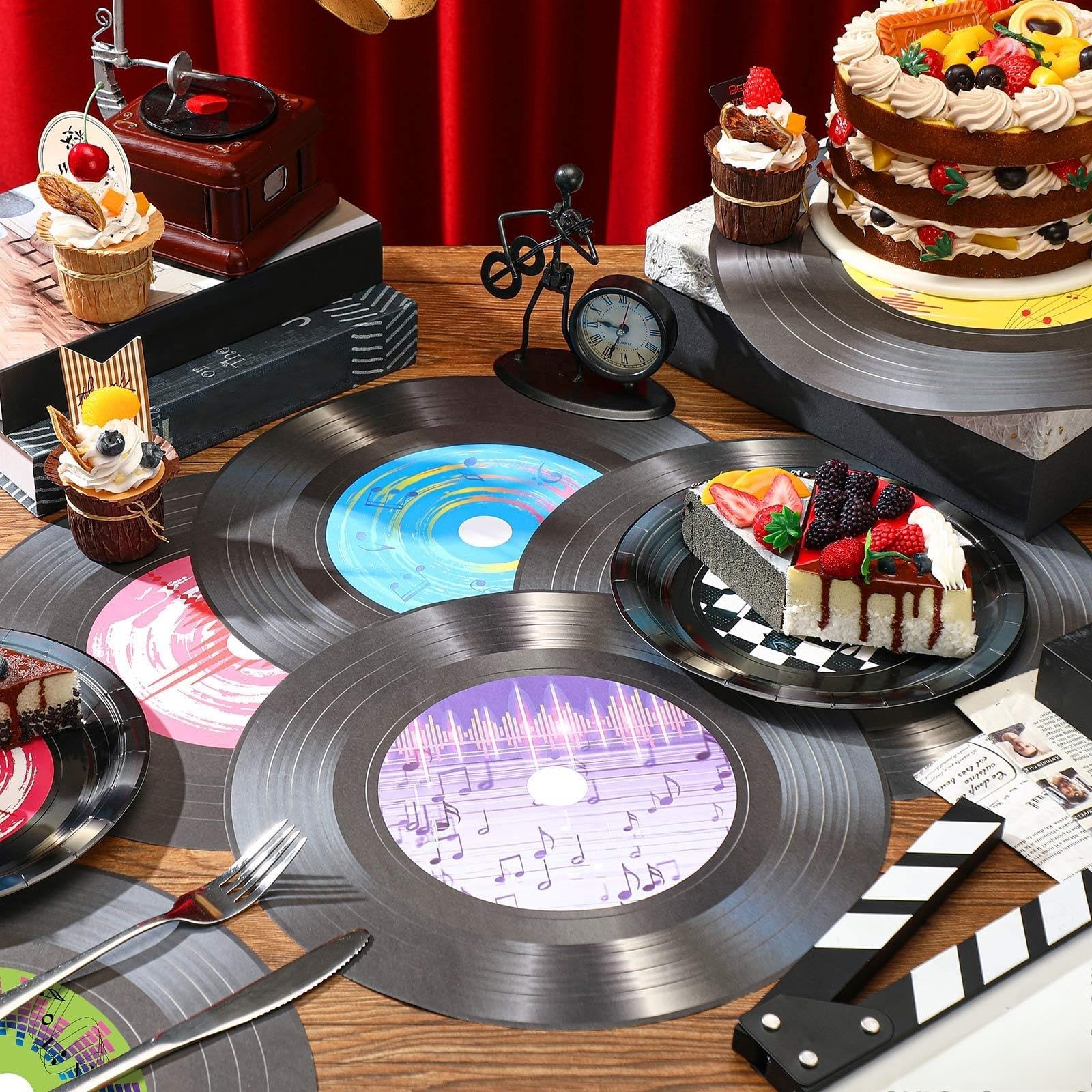 FillTouch 60 Pcs 13” 1950’s Rock and Roll Vinyl Record Placemat Vintage Musi…