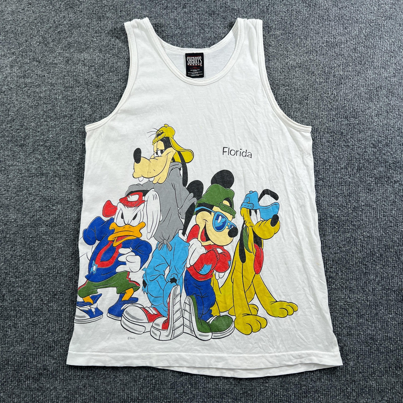 Vintage Sherry’s Best Disney Tank Womens Small White Mickey Florida Donald Goofy