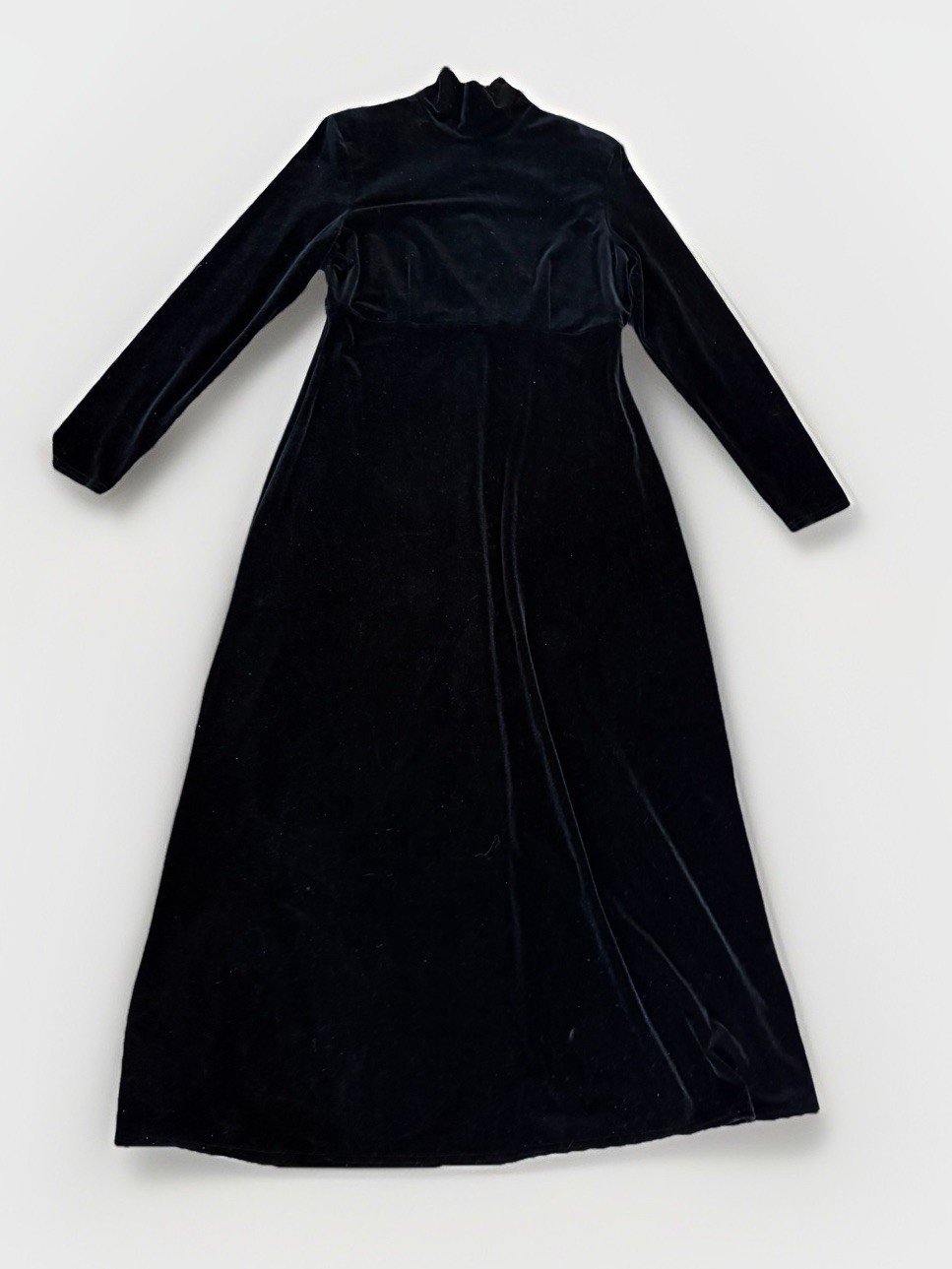 Vintage Jacqueline Ferrar Mock Neck Black Velvet Sheath Grunge Goth Dress 8(A19)