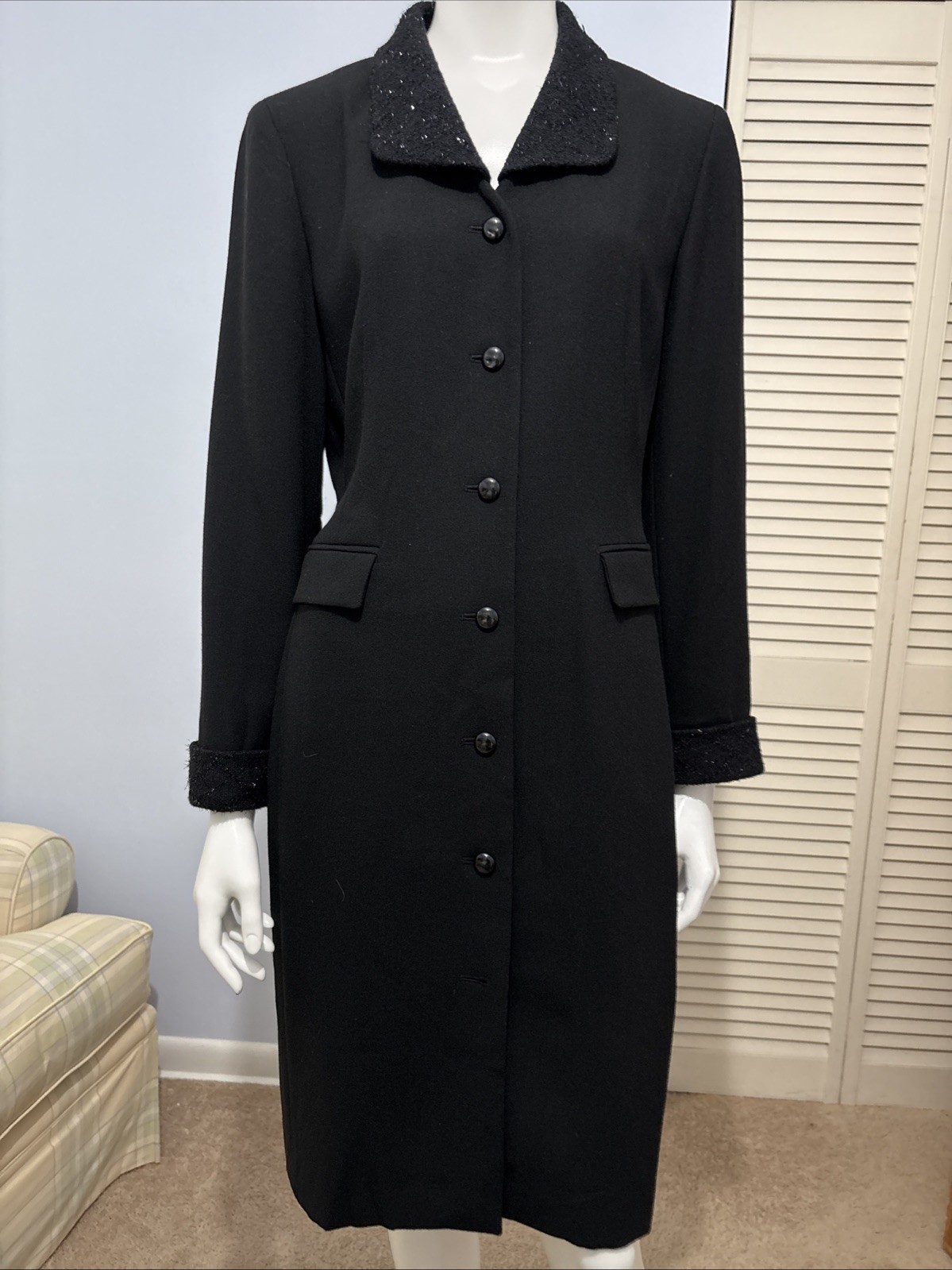Vintage Kasper for A.S.L Chic Black Dress Buttons Down The Front Pockets Sz 8P