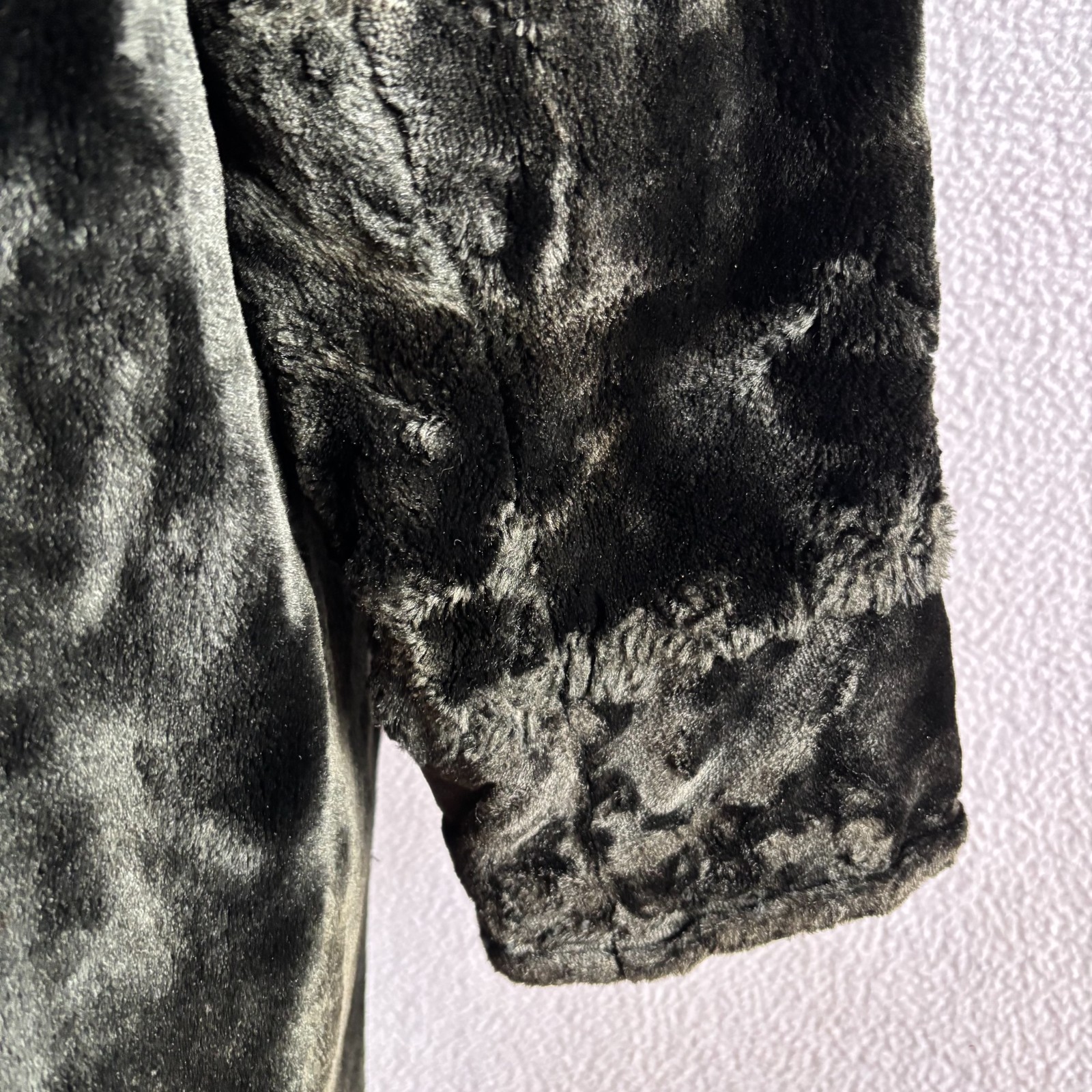 Vintage Antique 1920s Flapper Black Plush Plush Coat Brown Fur Collar
