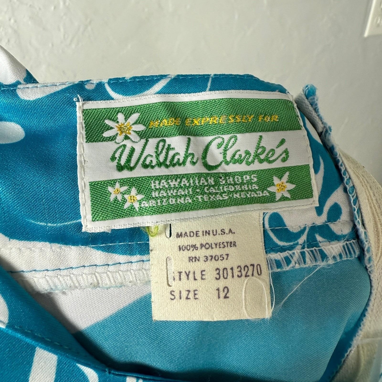 Vintage 70s Waltah Clarke Women’s Dress 12 Polyester Hawaiian Floral Maxi K7