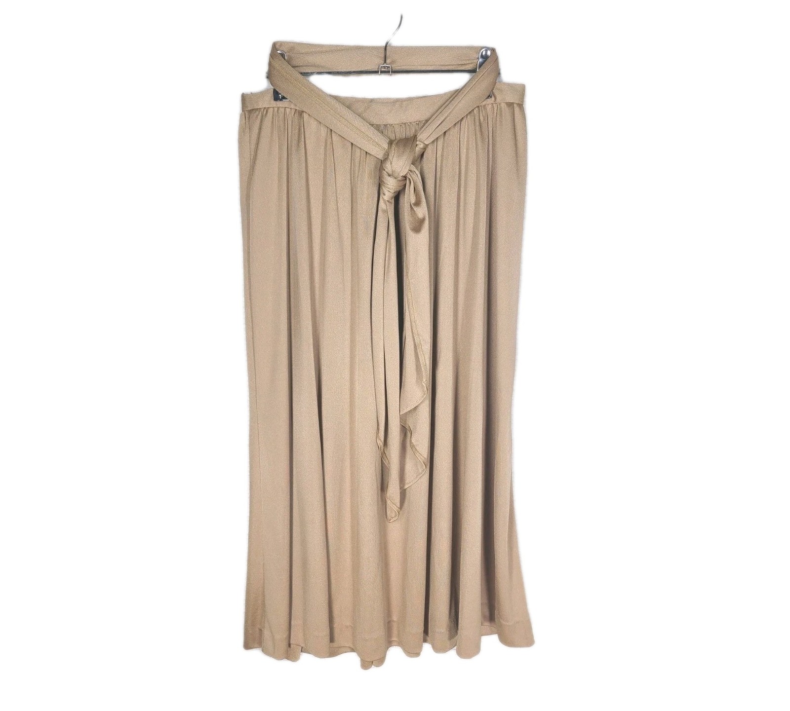 Vintage 1970s Halston Liquid Knit Skirt wSash 28w Disco Twirl Tan Taupe