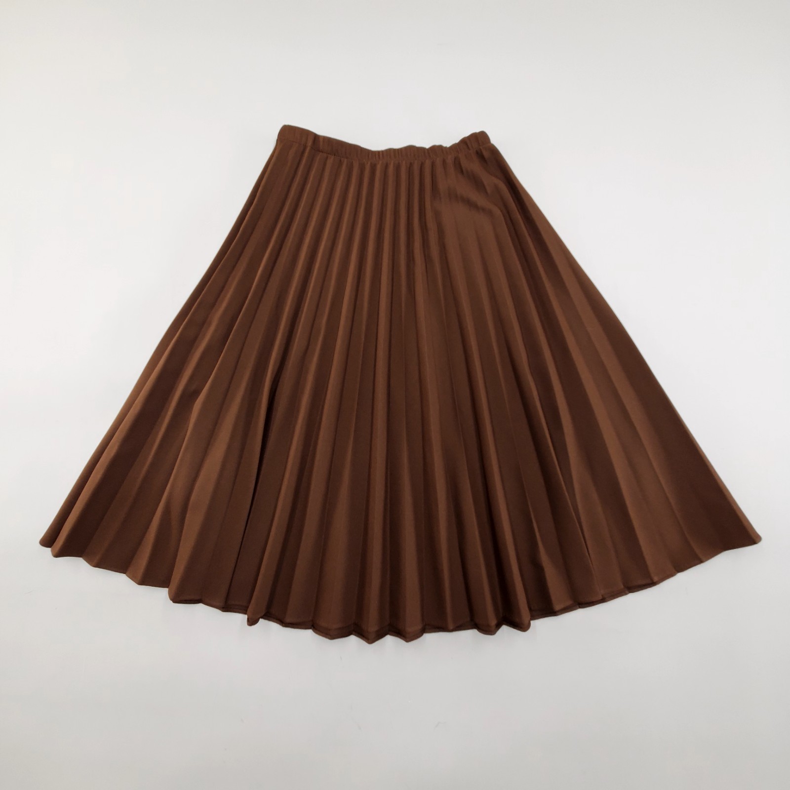 Vintage 60s 70s Brown Accordion Pleated Midi Skirt Sz 12 Dacron Polyester USA