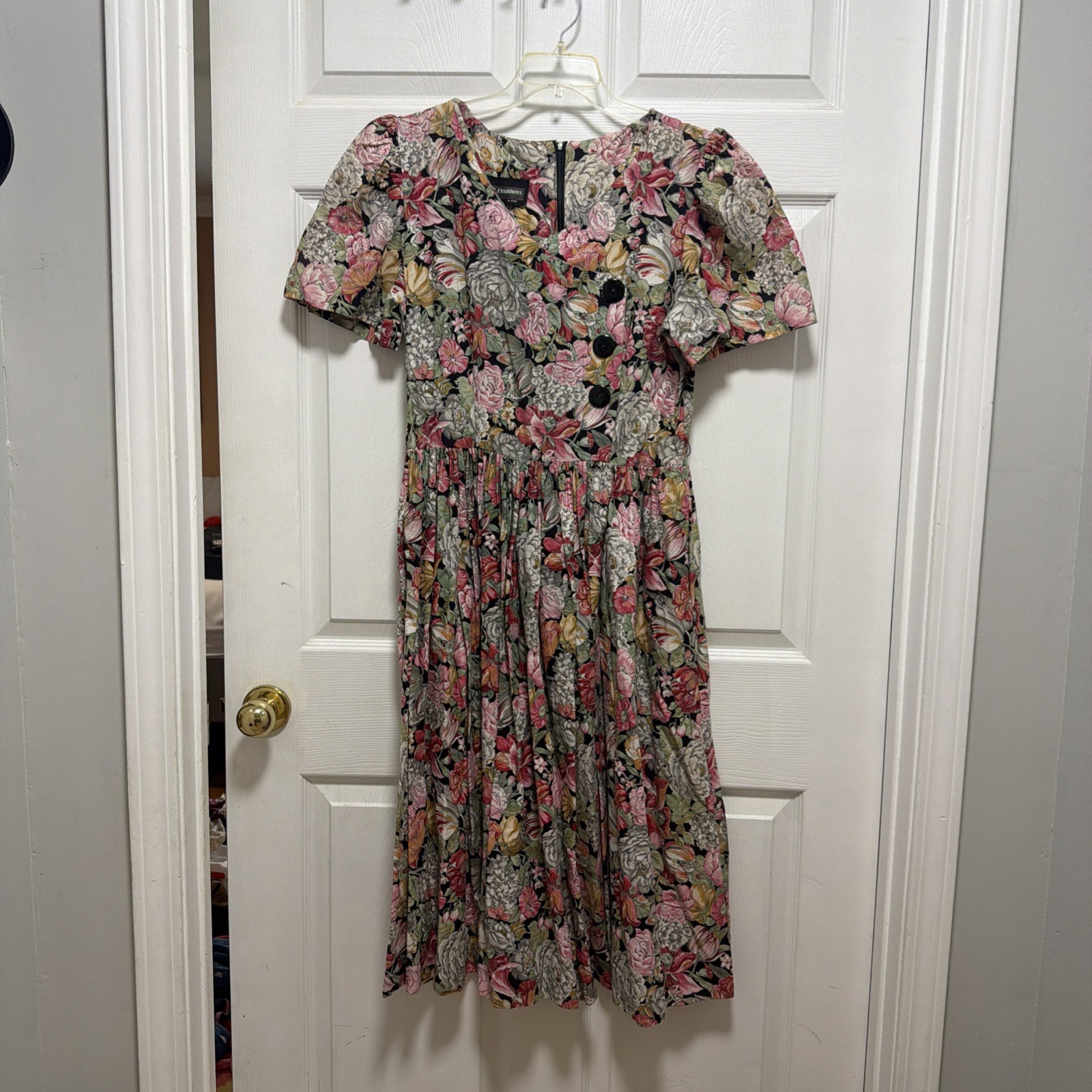 Vintage Cottage Core Dress Pink Floral 1980’s Button Ruffle Size 14 SL Fashions