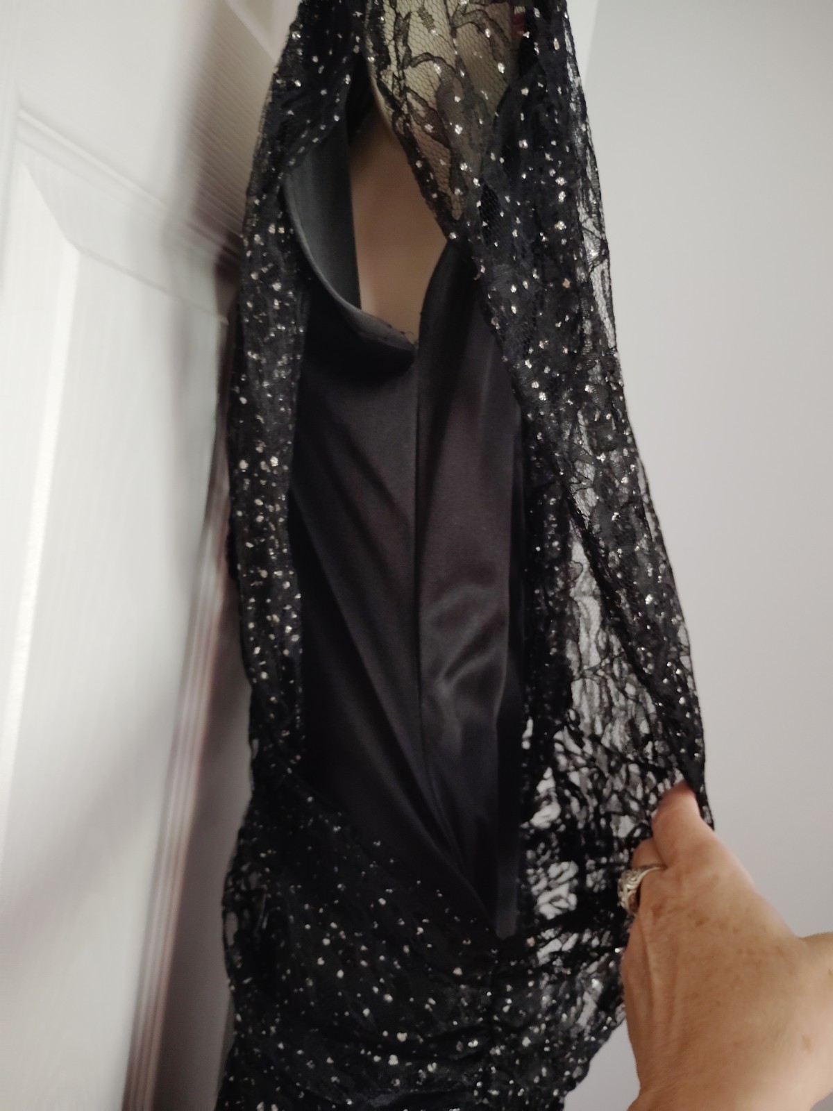 1980 PUNK GOTH FAIRY prom dress black silver lace layers handkerchief 8/10 USA
