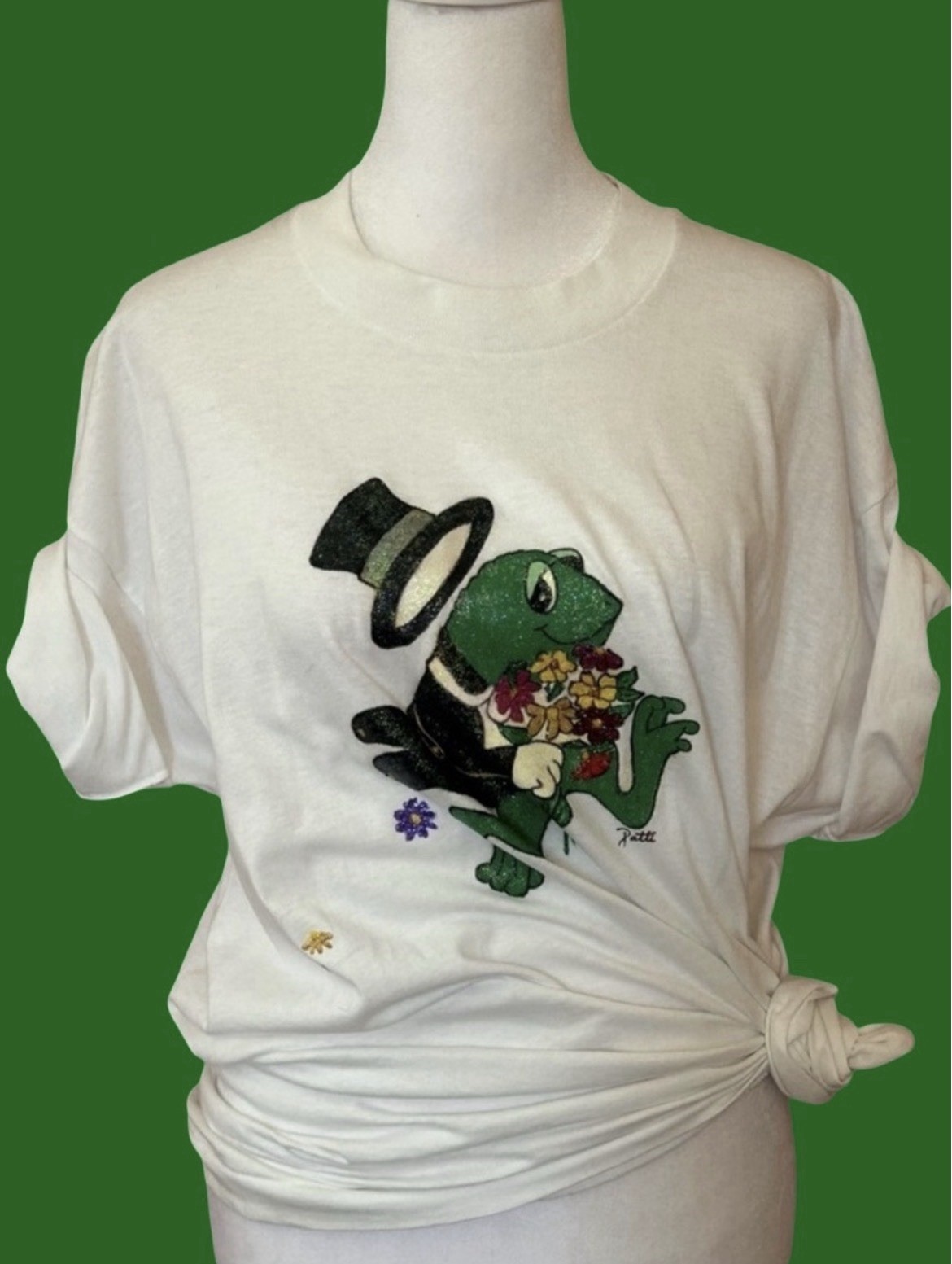 VTG Hand Painted Frog glitter Puff Paint Tuxedo Dapper Whimsical 90s OOAK XL