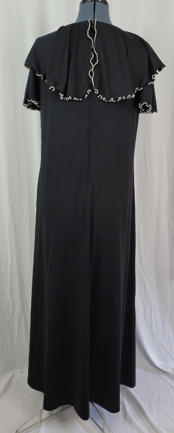 Vintage Black Dress w Shawl Collar Cream Piping Accent Size 14